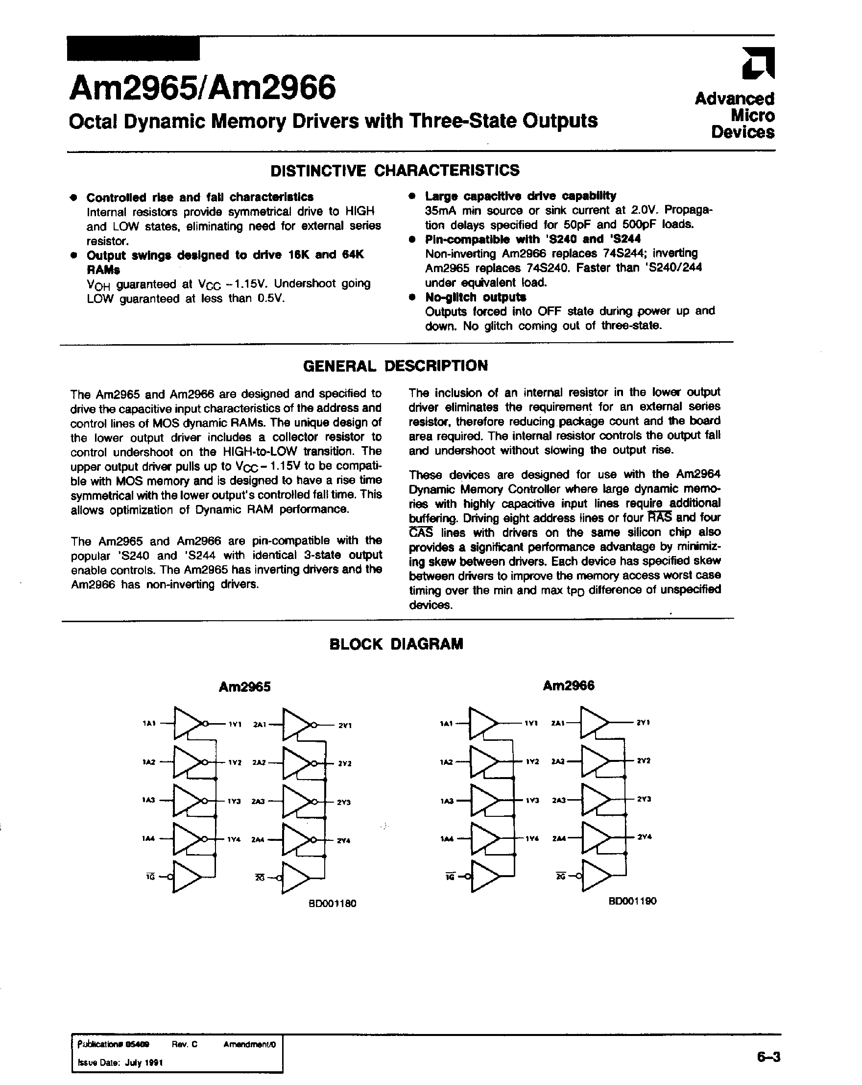 Datasheet AM2966 page 1 Datasheet AM2966 - Octal Dynamic Memory Drivers with Three-State Outputs page 1