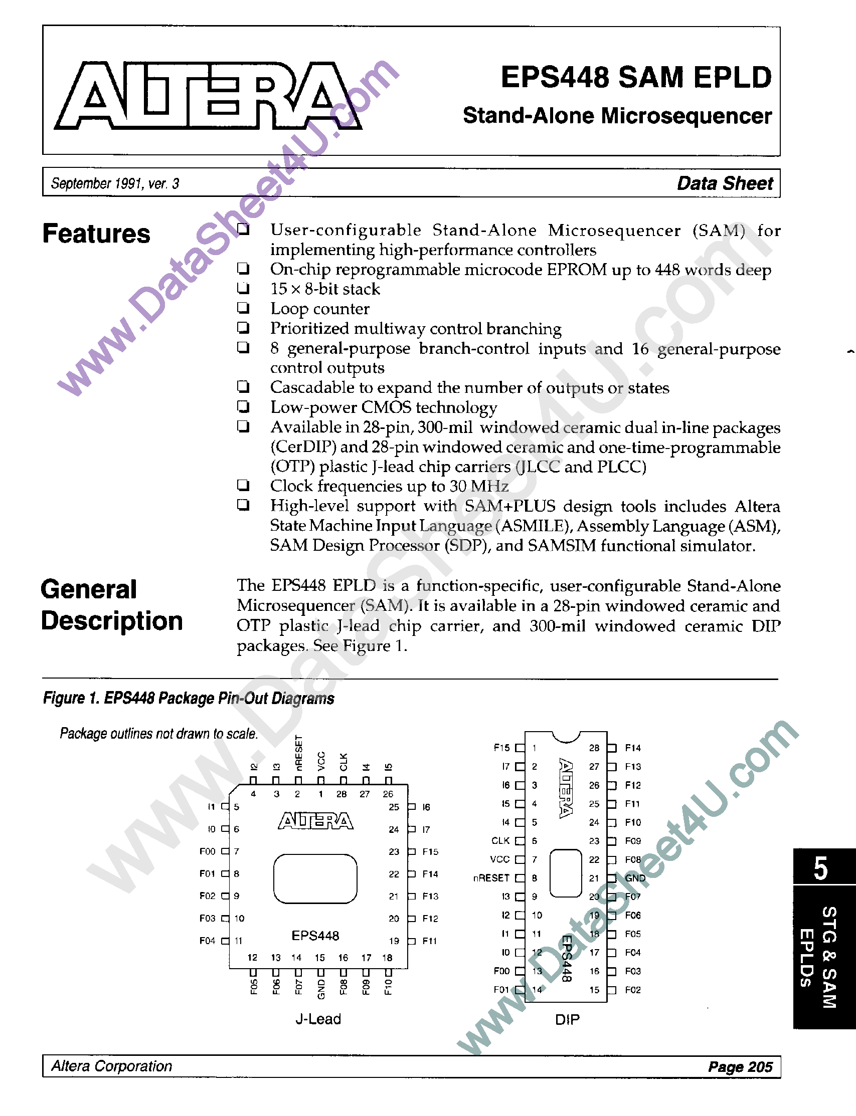 Datasheet EPS448 - SAM EPLD / Stand-Alone Microsequencer page 1