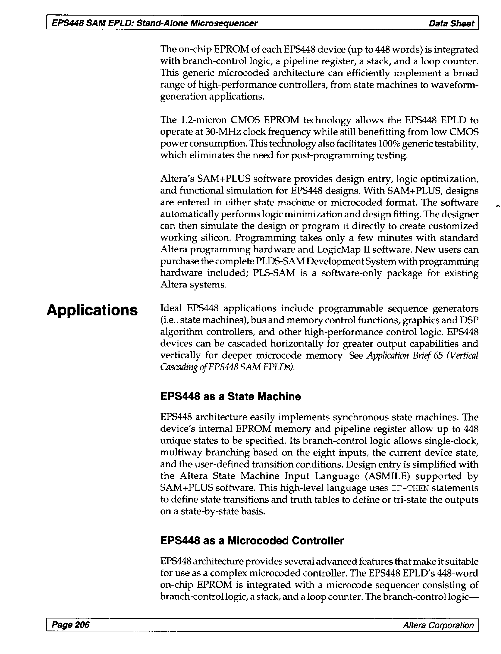 Datasheet EPS448 - SAM EPLD / Stand-Alone Microsequencer page 2