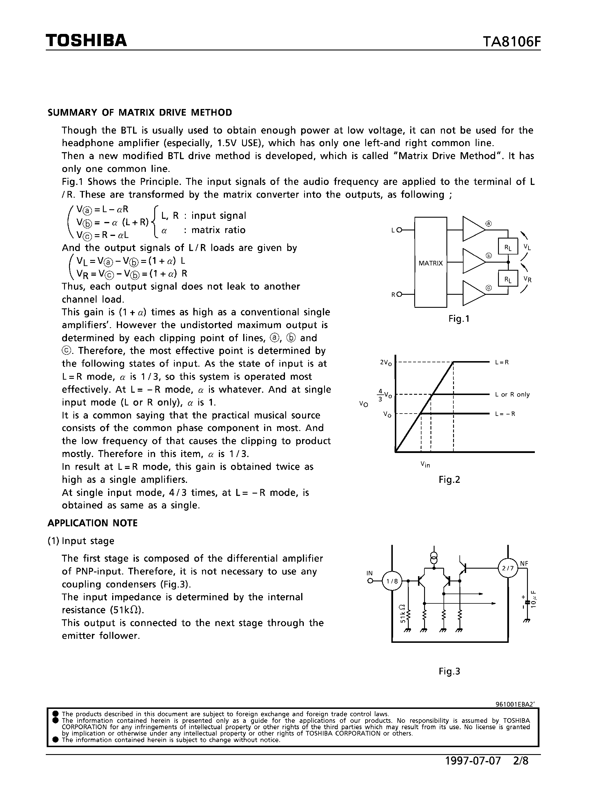Datasheet TA8106F - STEREO HEADPHONE POWER AMPLIFIER (1.5V USE) page 2
