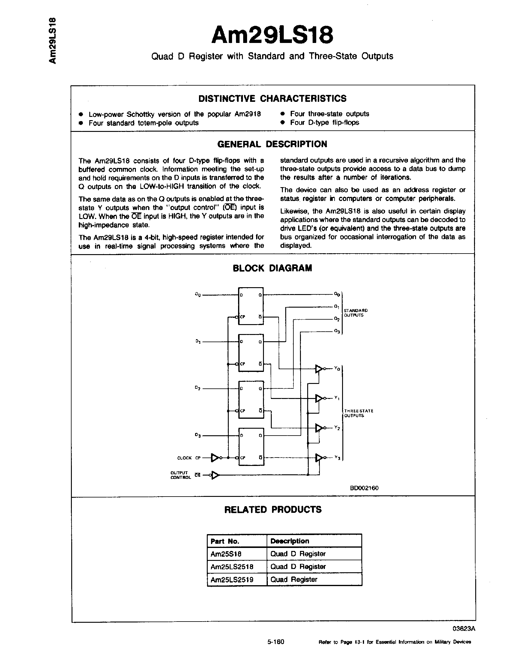 Datasheet AM29LS18 - Quad D Register with Standard and Three-State Outputs page 1