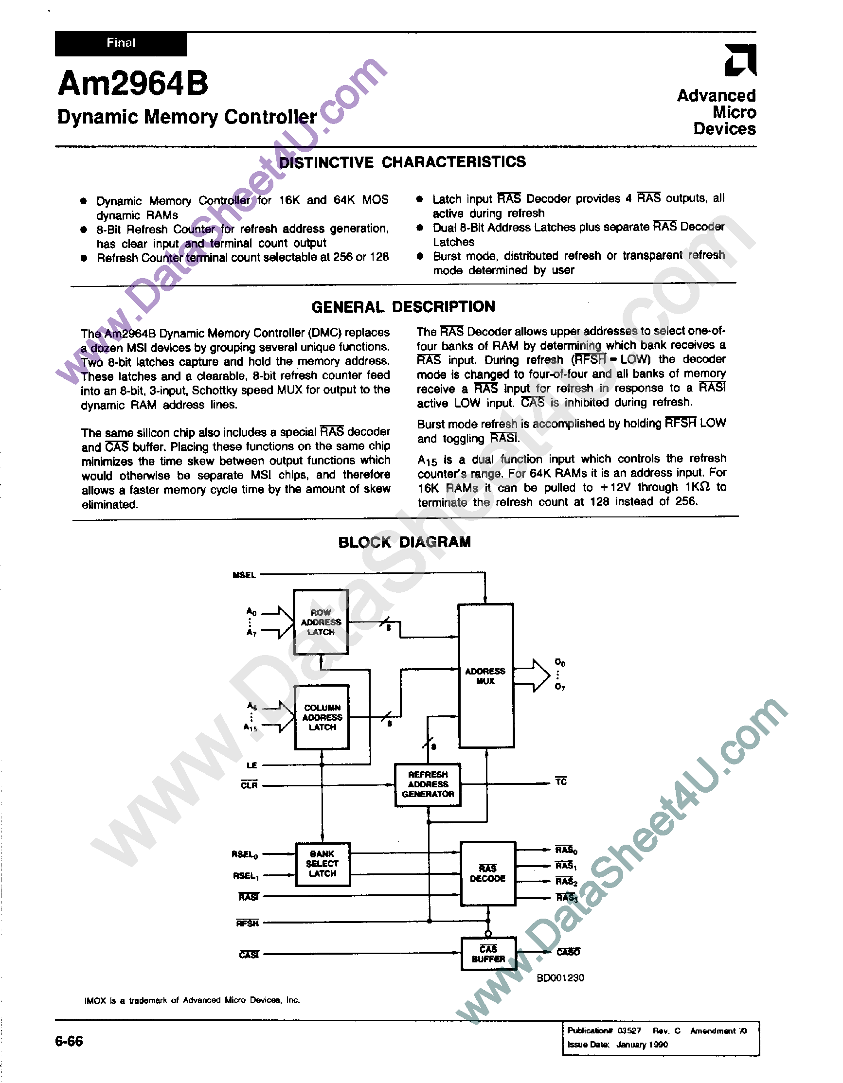 Datasheet AM2964B page 1 Datasheet AM2964B - Dynamic Memory Controller page 1