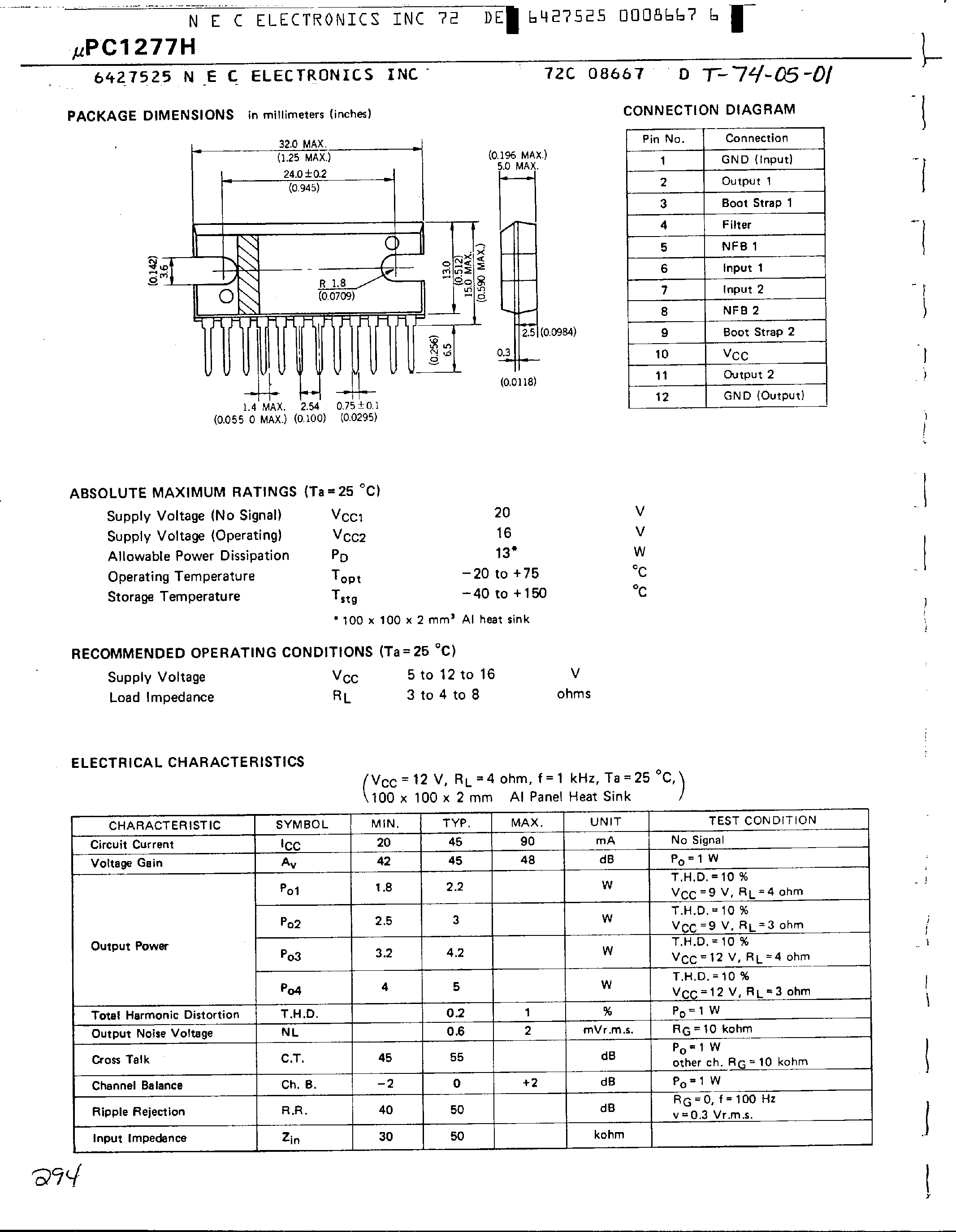 Datasheet UPC1277H - 4.2W Dual Audio Power Amplifier page 2