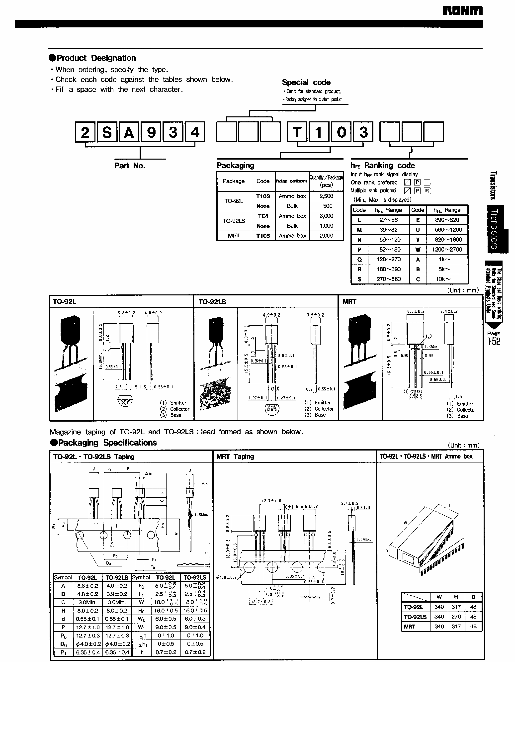 Даташит 2SB1425 - TRANSISTORS TO 92L TO-92LS MRT страница 2