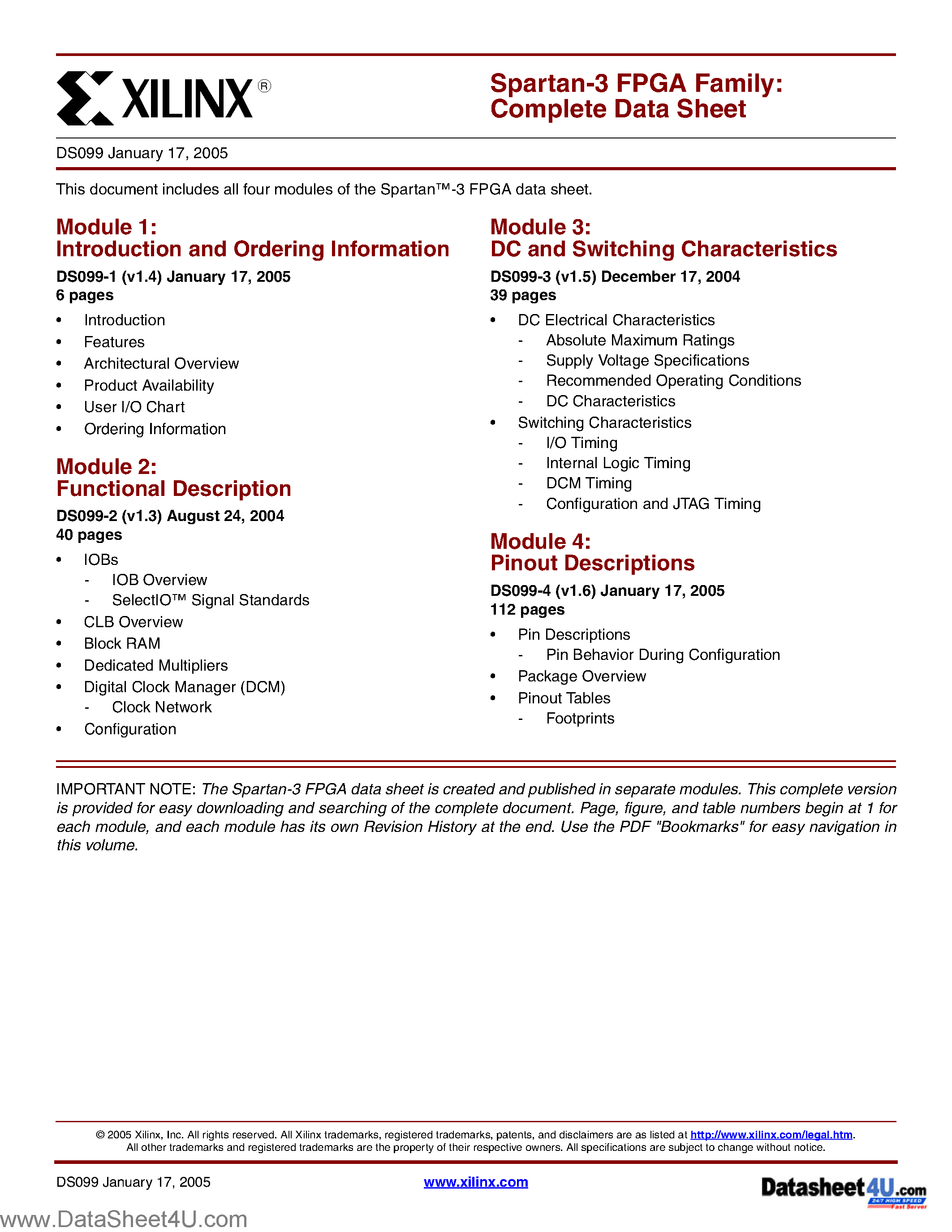 Datasheet XC3S1500 - Spartan-3 FPGa Family page 1