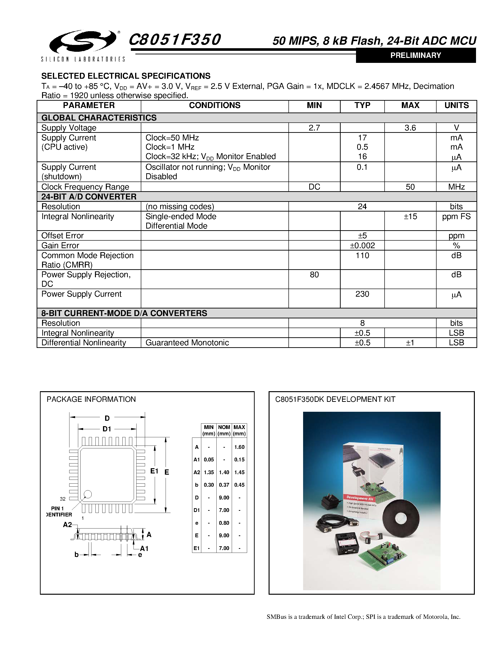 Datasheet C8051F350 - 50 MIPS / 8 Kb Flash / 24 Bit ADC MCU page 2