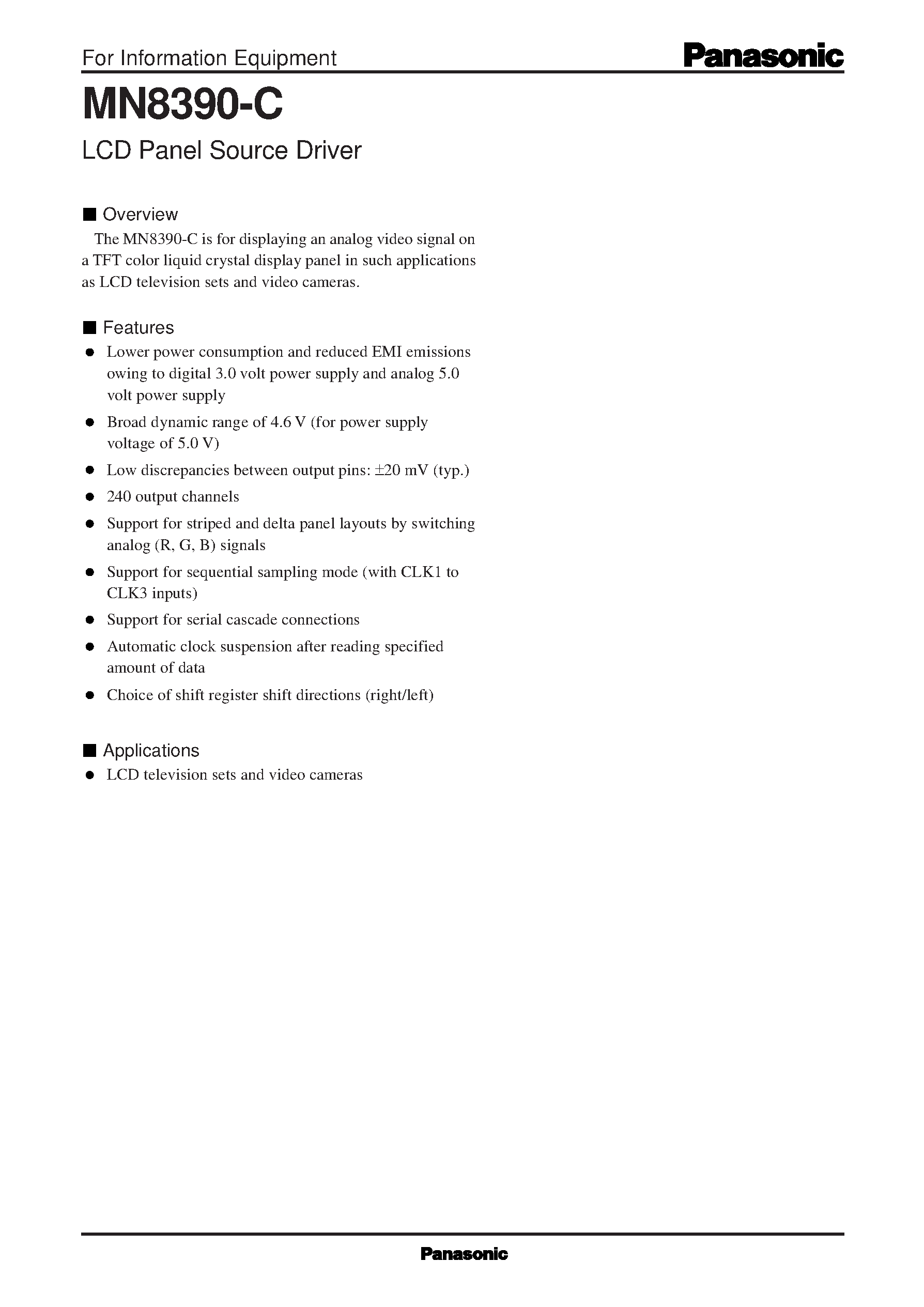 Даташит MN8390-C - LCD Panel Source Driver страница 1