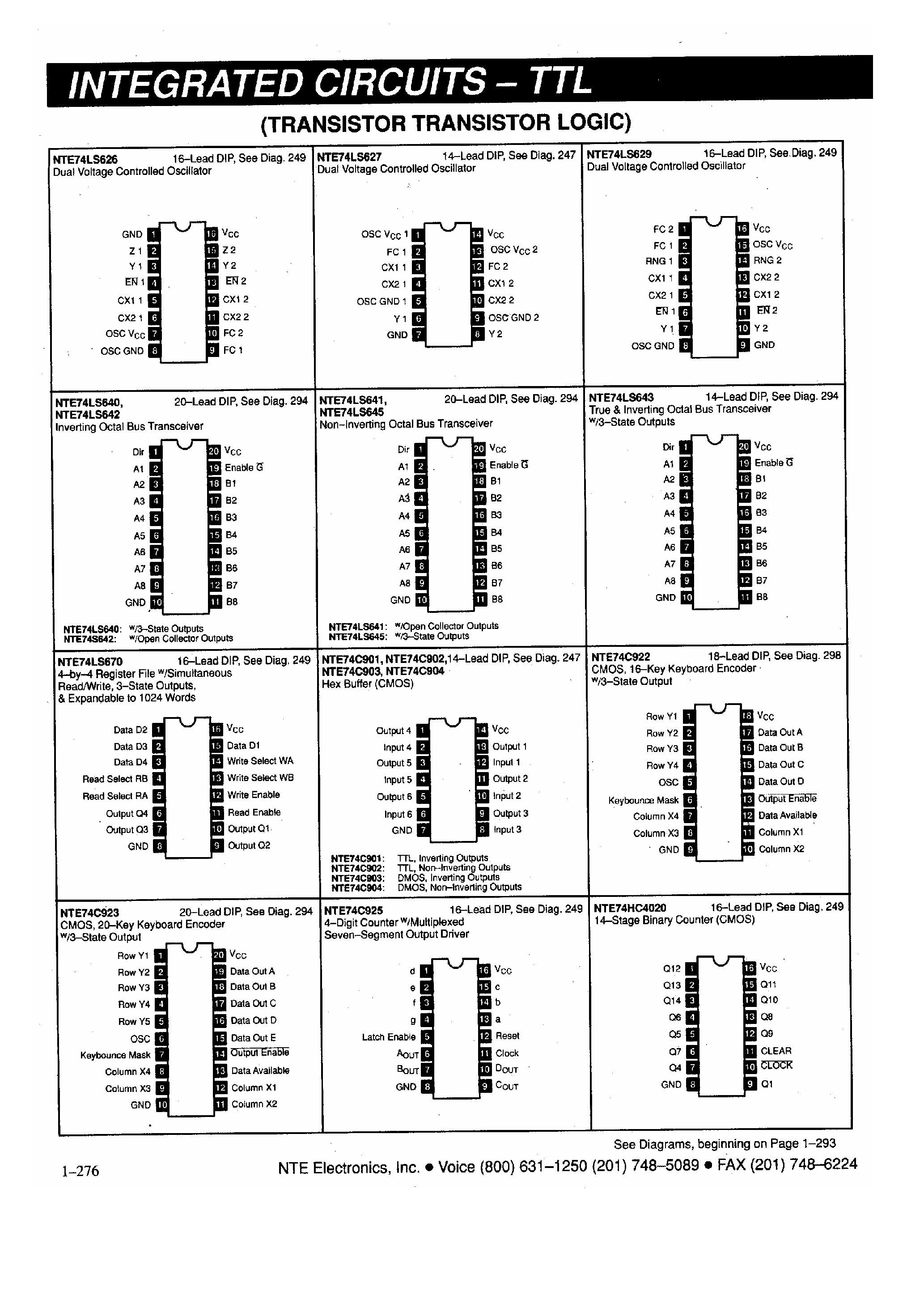 Datasheet NTE74C922 - CMOS 16 Key Keyboard Encoder with 3 State Output page 1