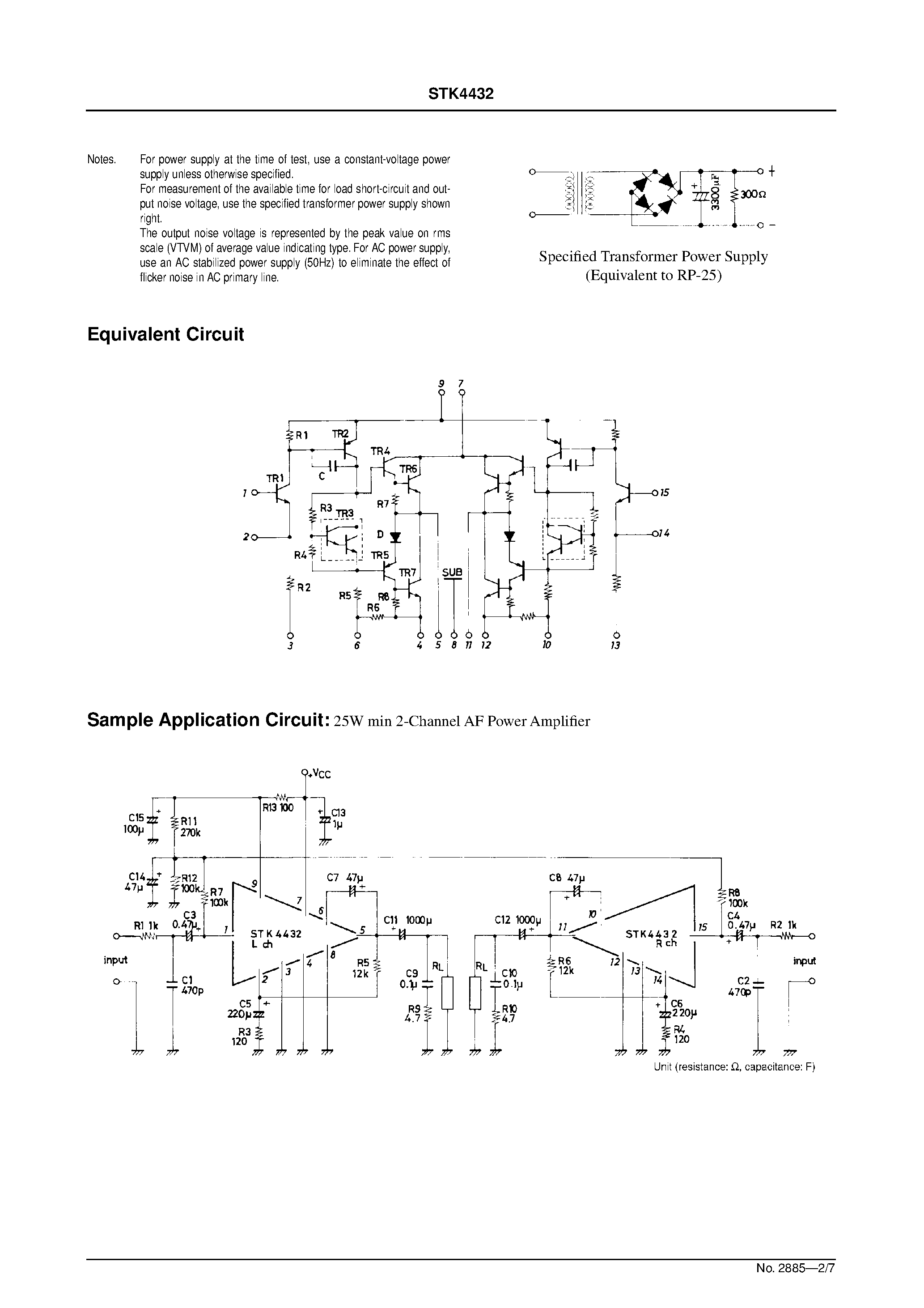 Datasheet STK4432 page 2 Datasheet STK4432 - AF Power Amplifier (25W + 25W min / THD = 1.0%) page 2