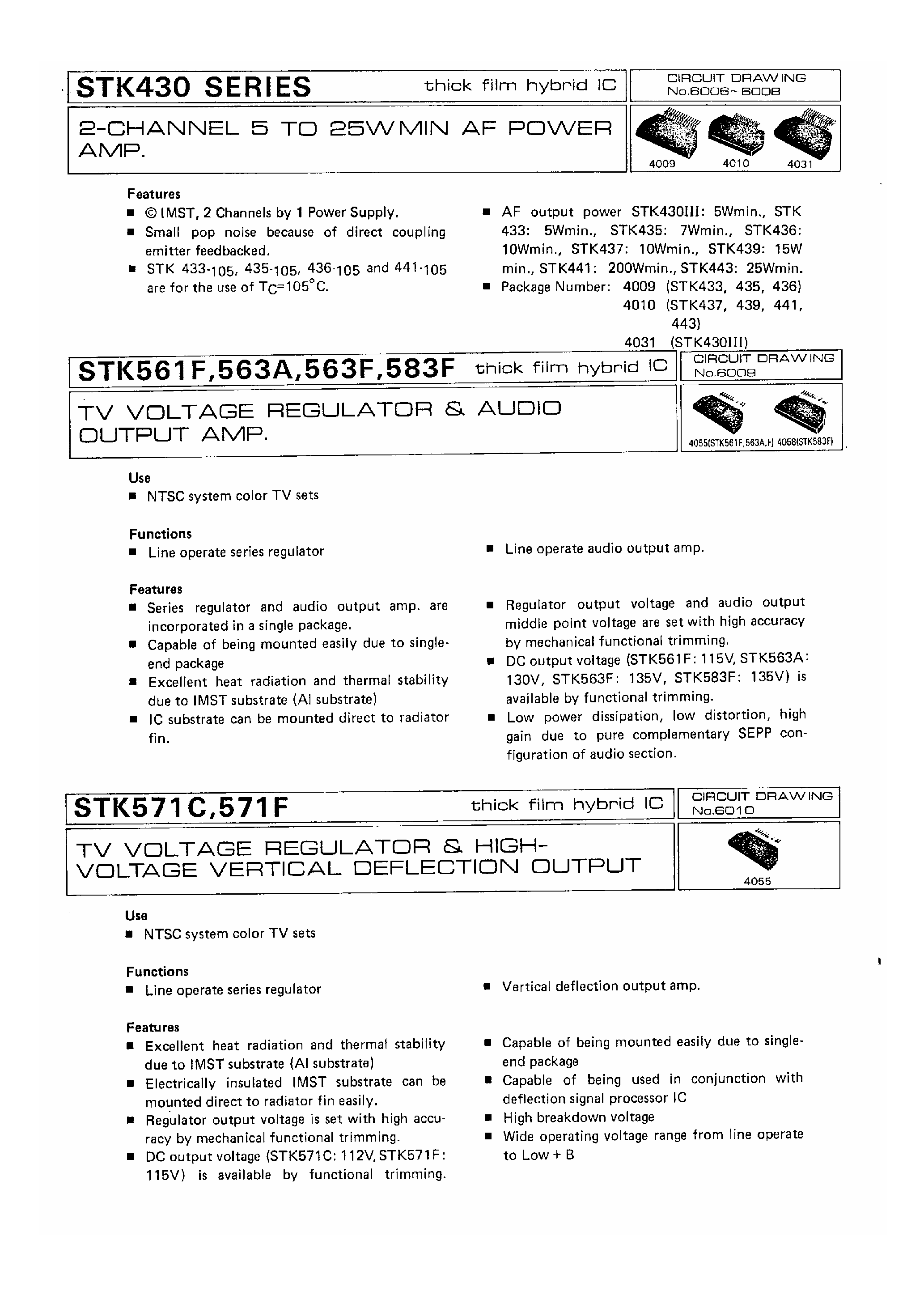 Datasheet STK443 page 1 Datasheet STK443 - 2 Channel 5 to 25W Min AF Power AMP page 1
