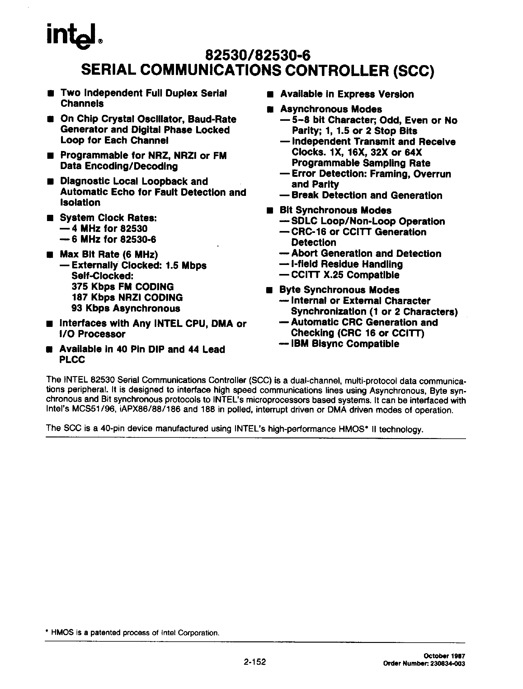 Datasheet N82530-6 - Serial Communications Controller page 1