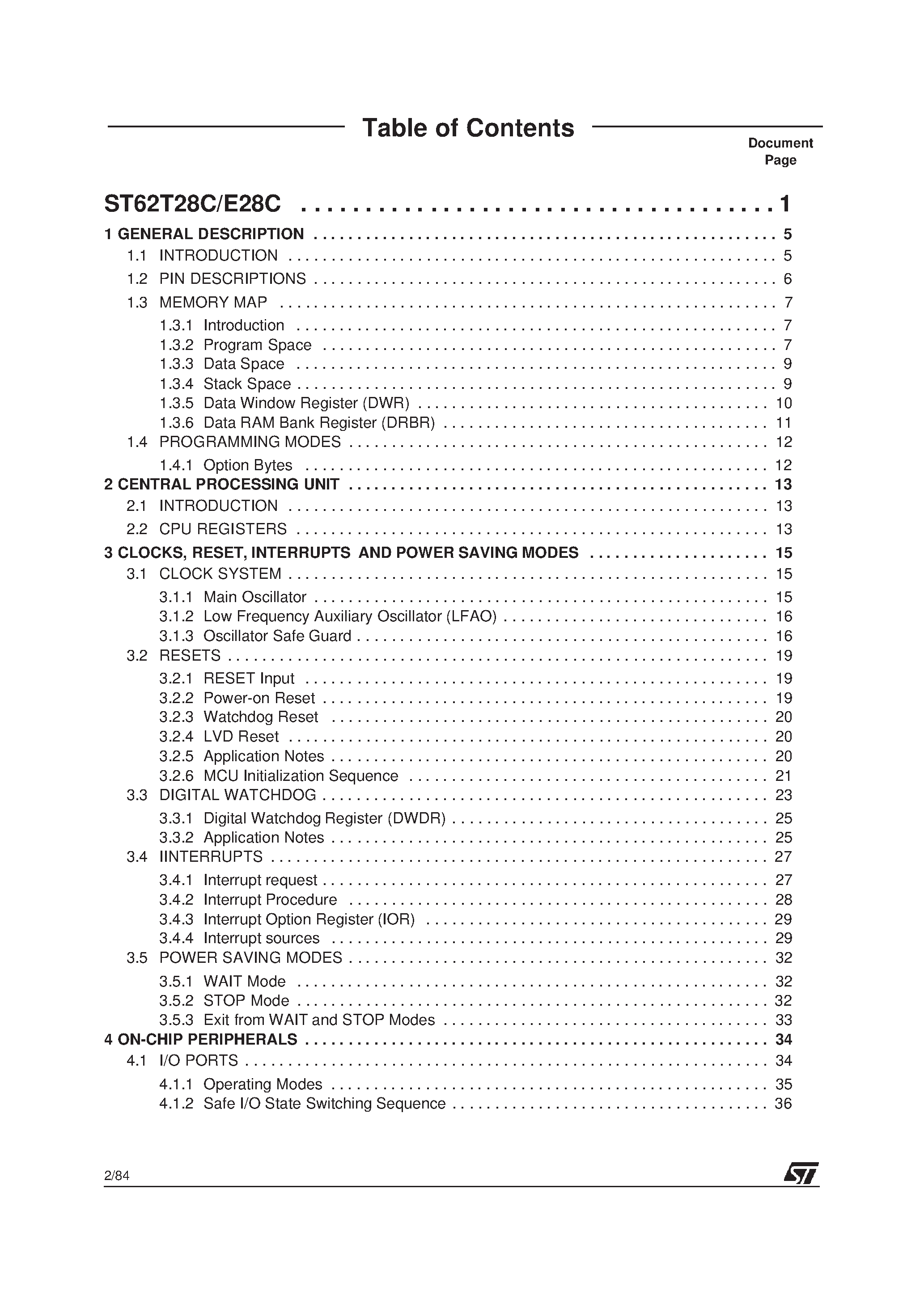 Datasheet ST62T28C - 8-BIT MCUs WITH A/D CONVERTER page 2