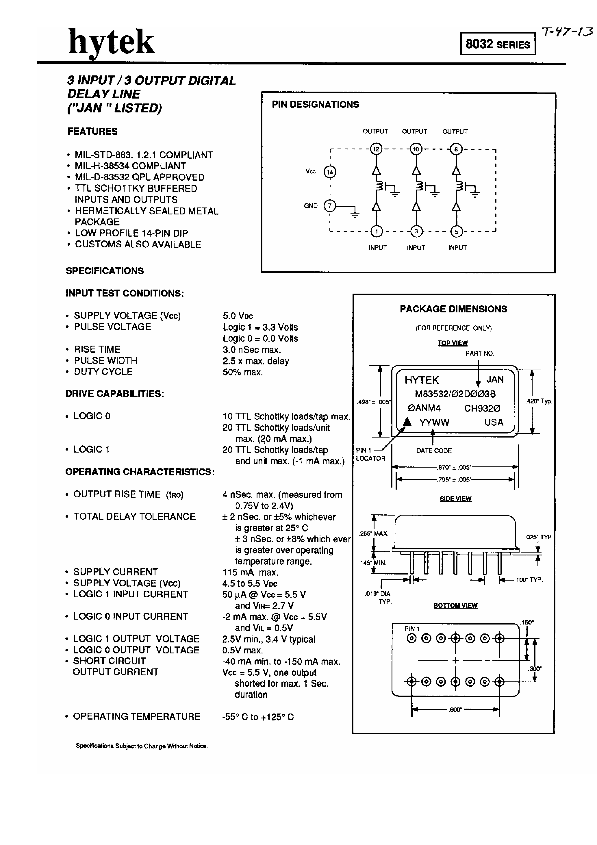 Datasheet 80321 page 1 Datasheet 80321 - 3 Input / 3 Output Digital Delay Line page 1