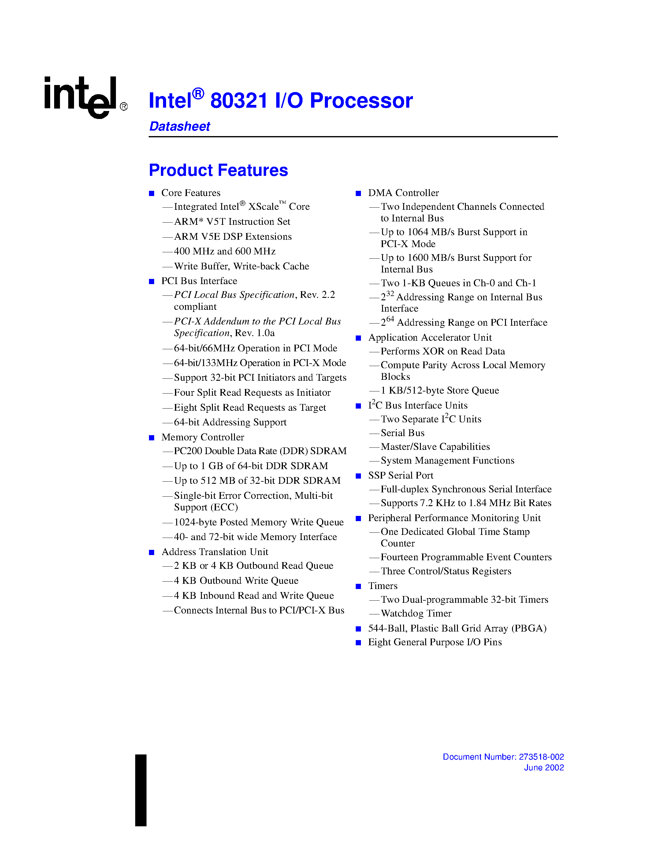 Datasheet 80321 page 1 Datasheet 80321 - I/O Processor page 1