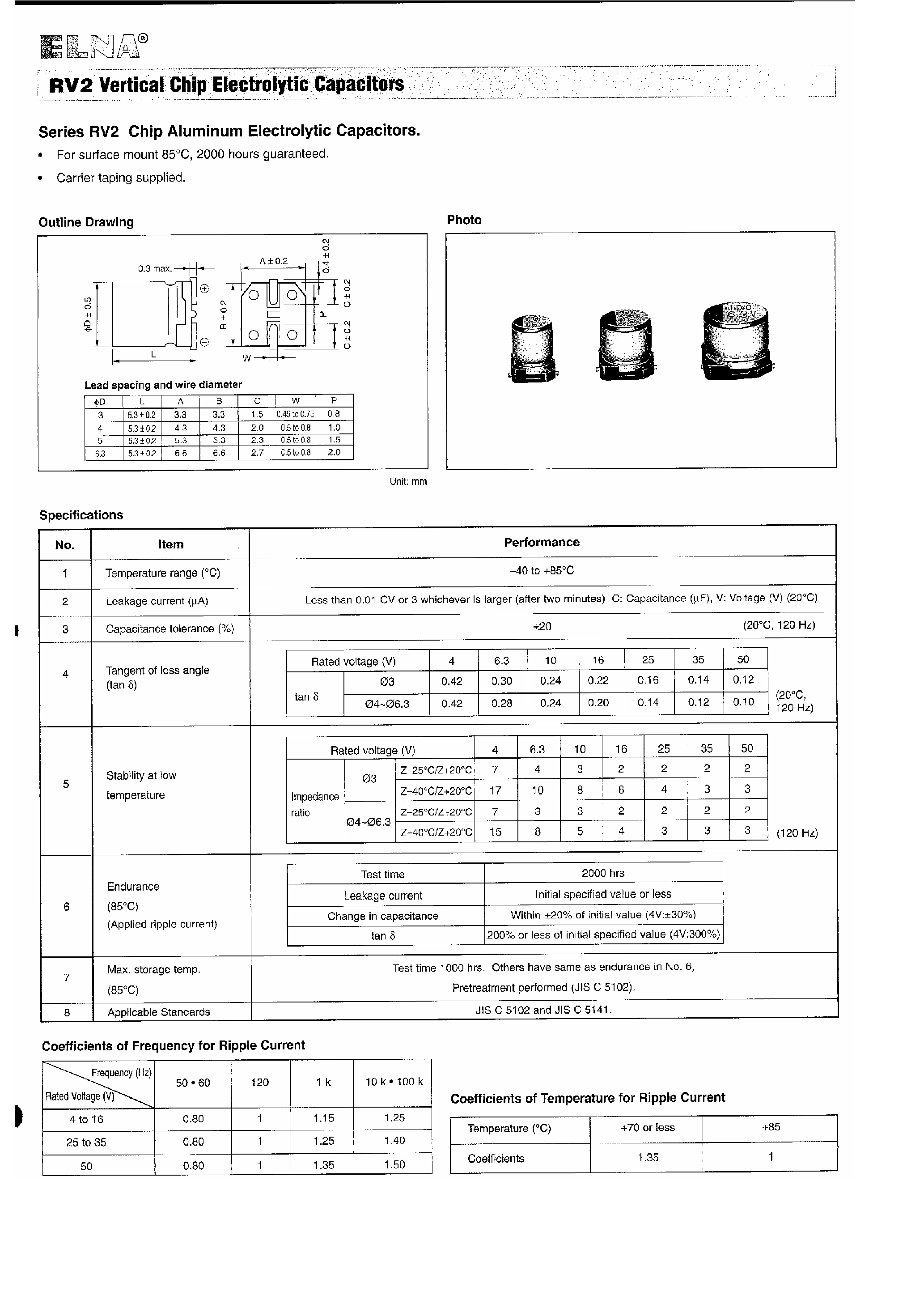 Datasheet RV2-16V - Vertical Chip Electrolytic Capacitors page 1