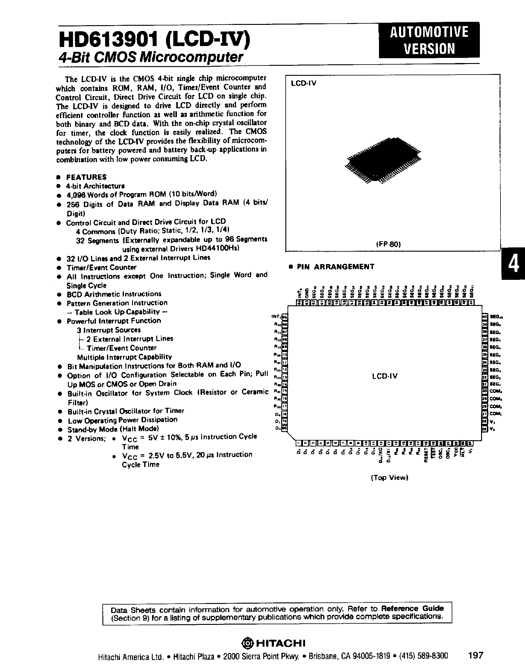 Даташит HD613901 - 4 Bit CMOS Microcomputer страница 1