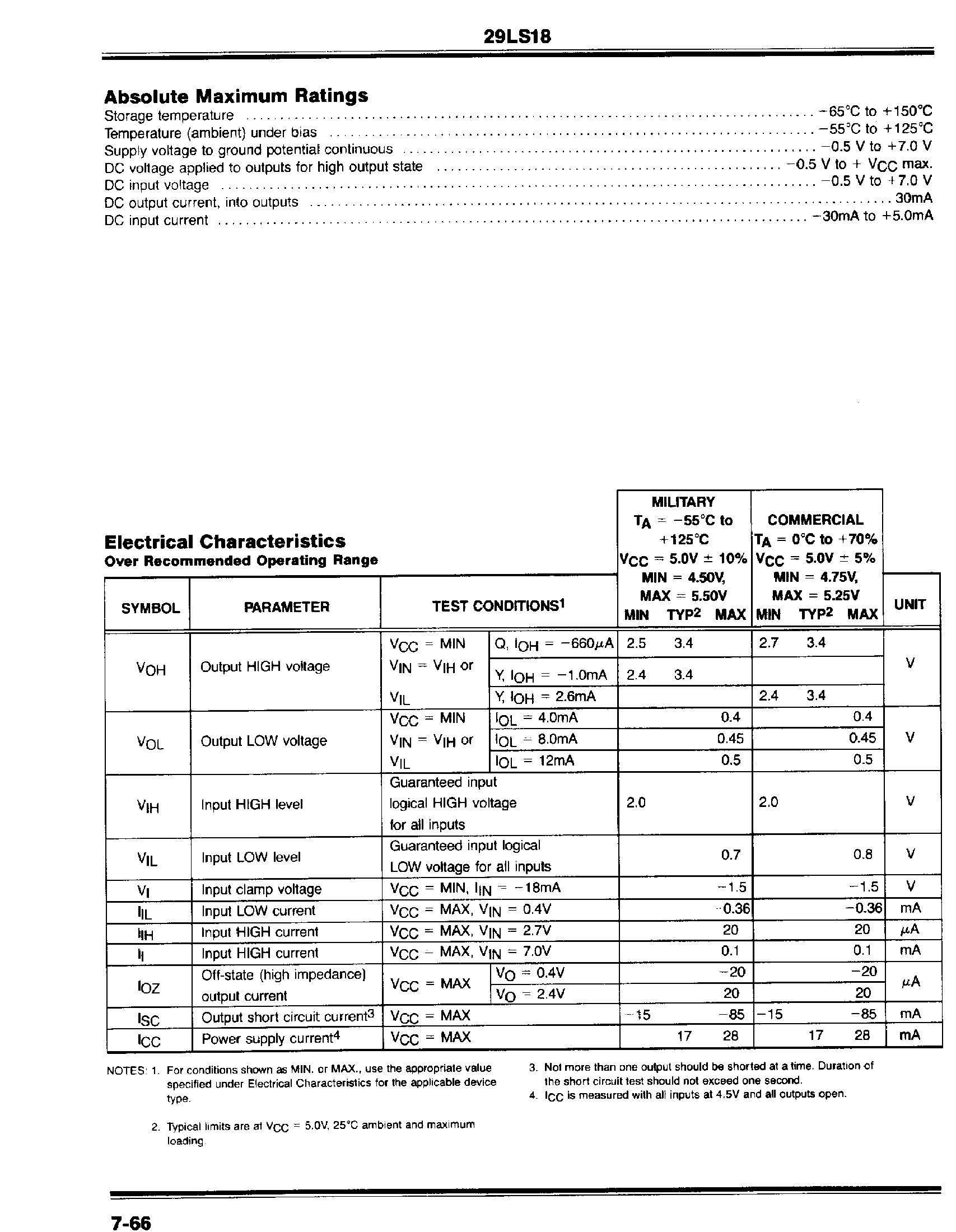 Datasheet 29LS18 - Quad D Register With Standard and Three-State Outputs page 2