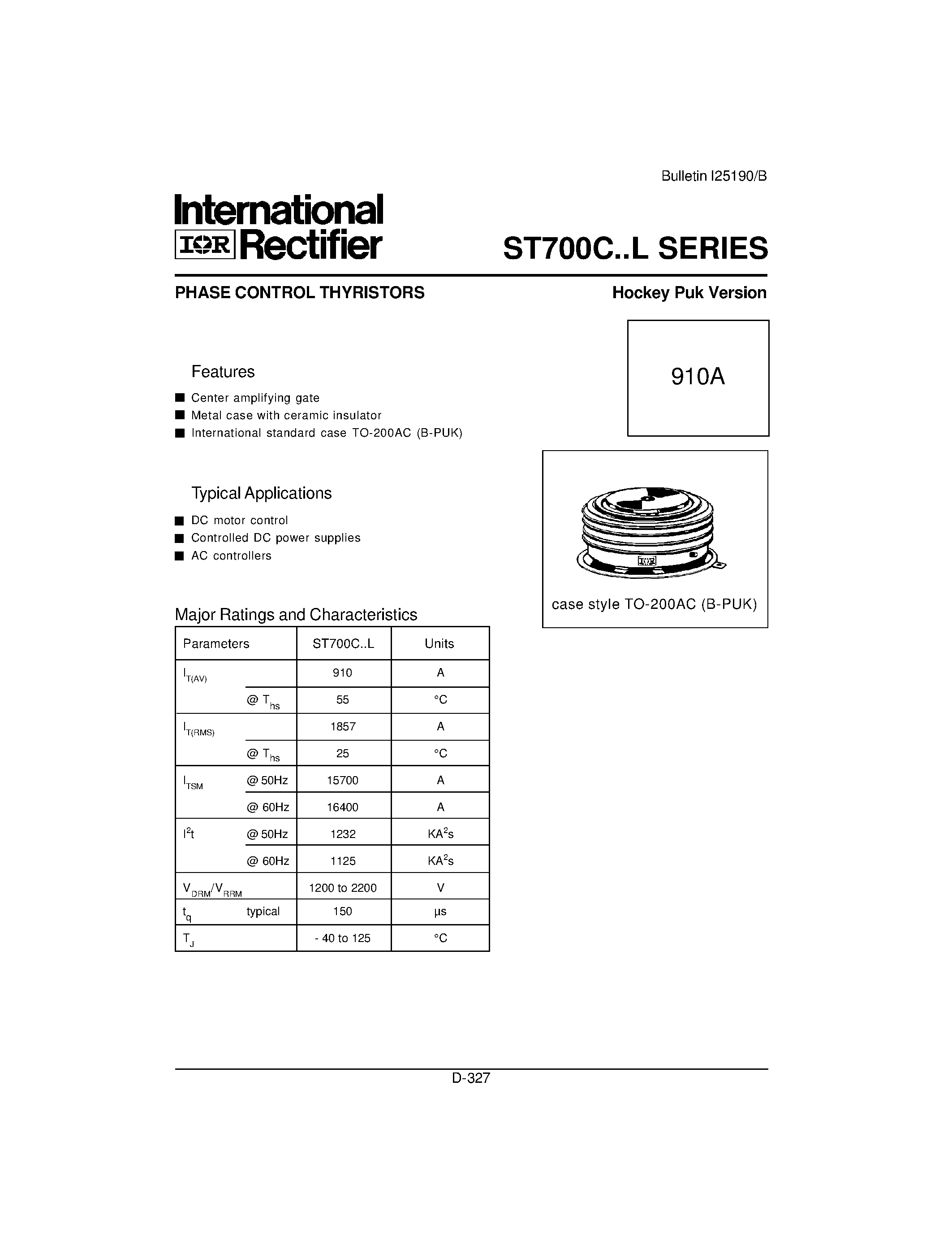 Datasheet ST700C page 2 Datasheet ST700C - PHASE CONTROL THYRISTORS Hockey Puk Version page 2