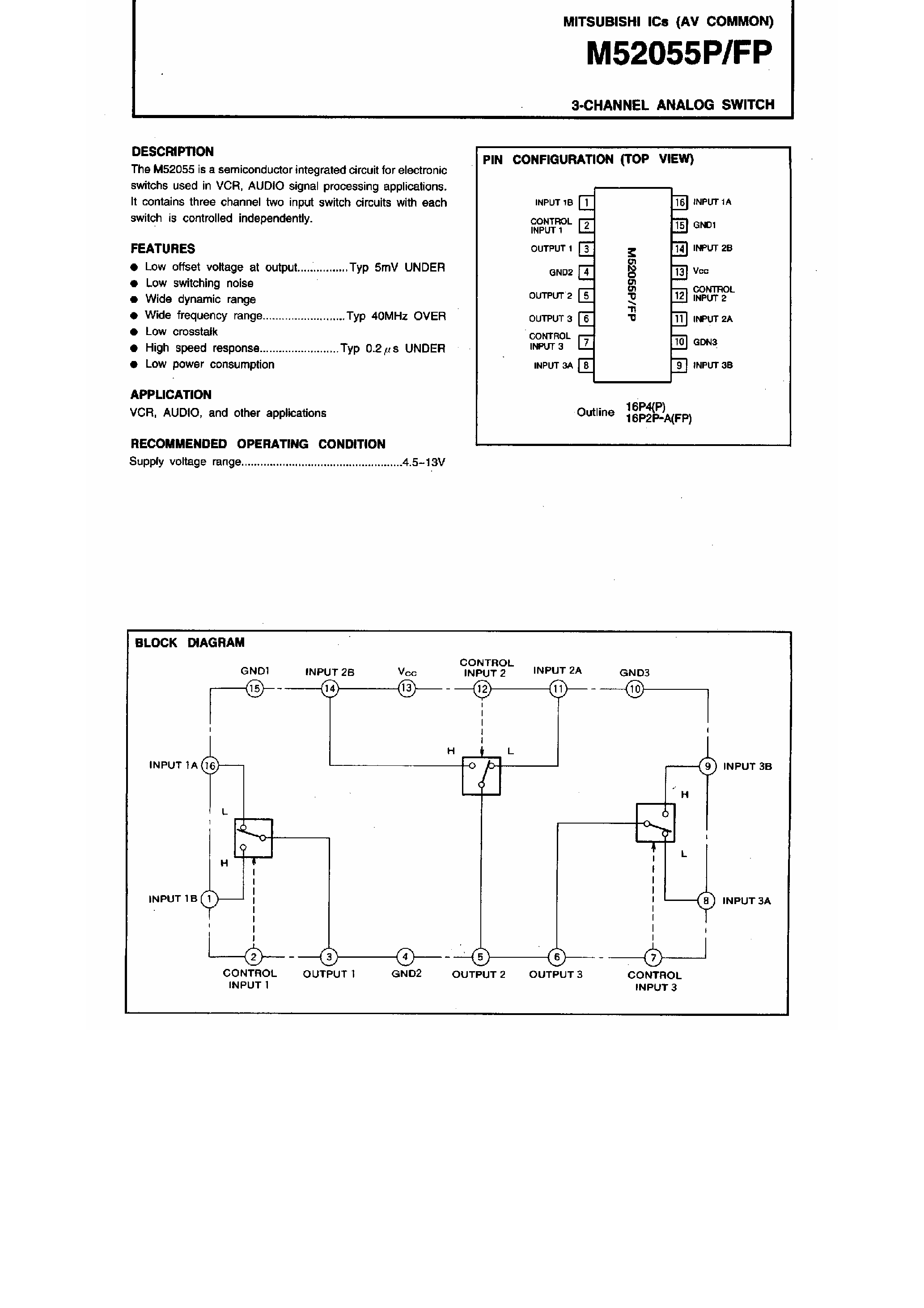 Datasheet M52055 - 3 Channel Analog Switch page 1