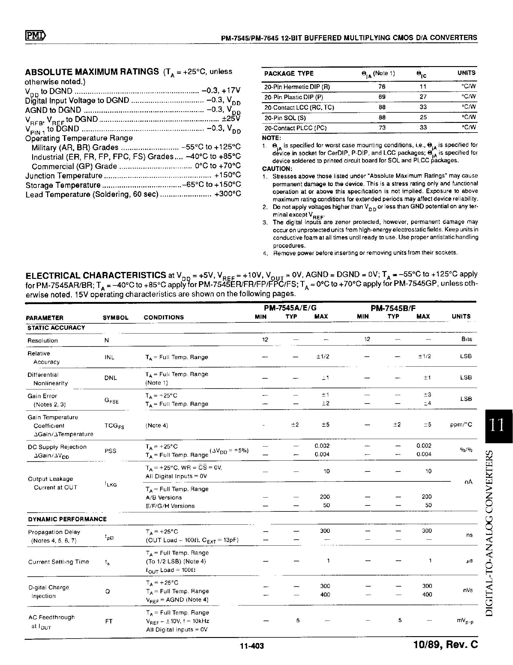 Даташит PM7645 - 12 Bit Buffered Multiplying CMOS D/A Convertors страница 2