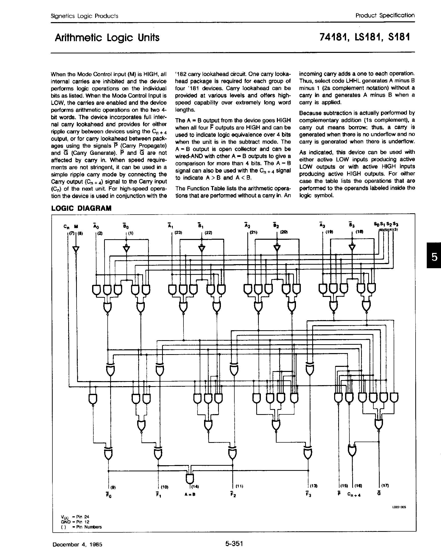 Datasheet 74181 page 2 Datasheet 74181 - 4 Bit Arithmetic Logic Unit page 2