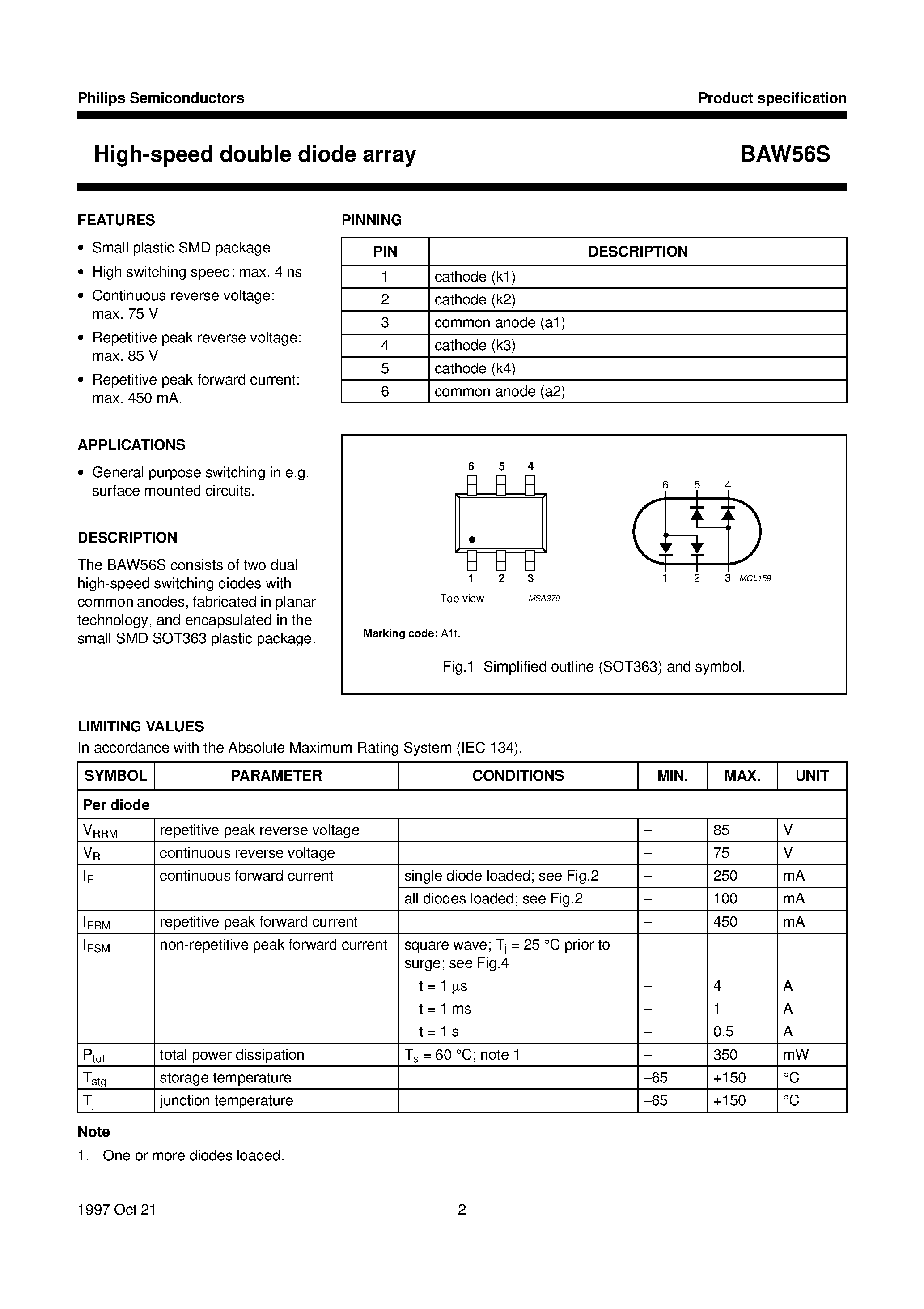 Datasheet BAW56S - High-speed double diode array page 2