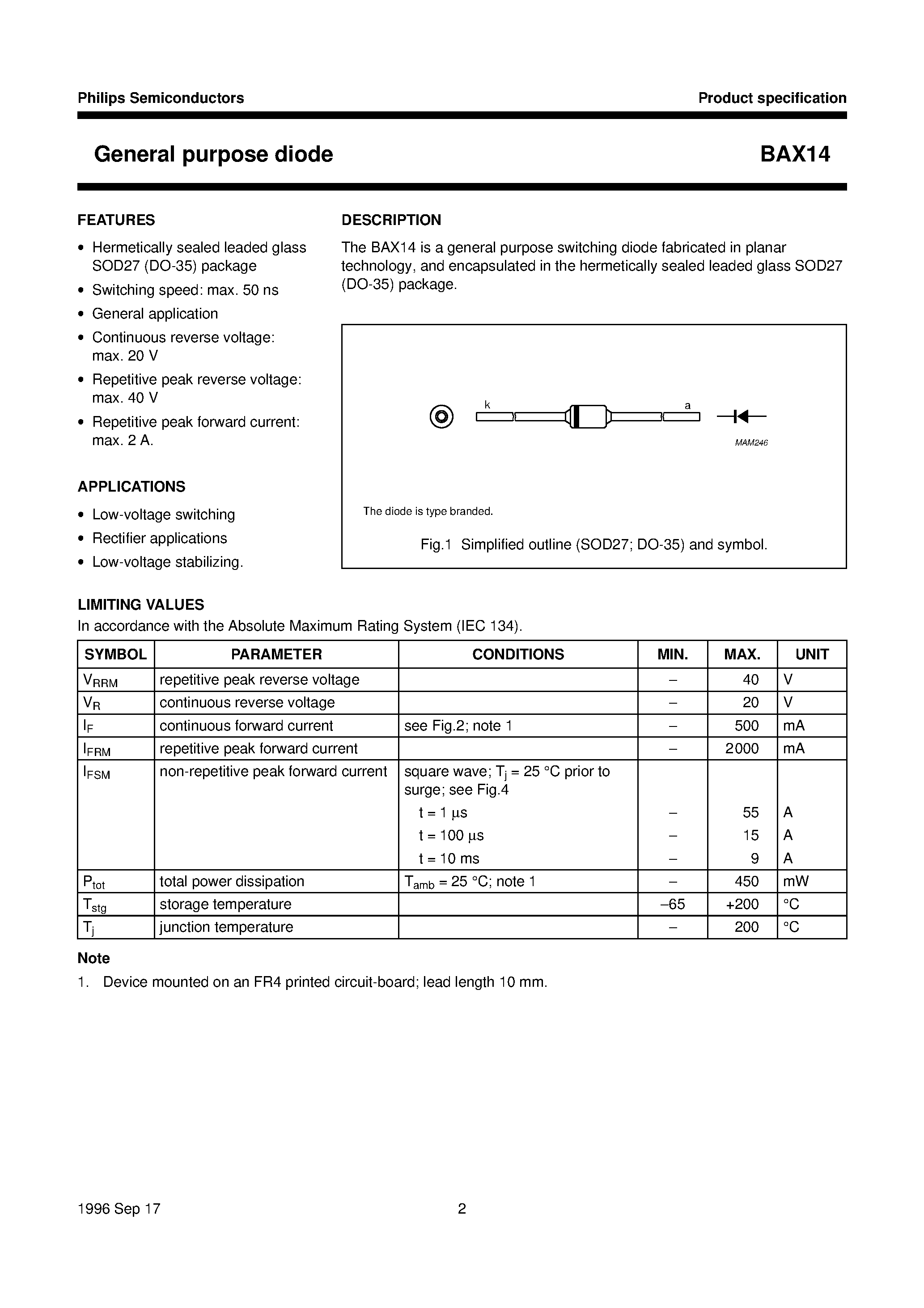 Datasheet BAX14 page 2 Datasheet BAX14 - General purpose diode page 2