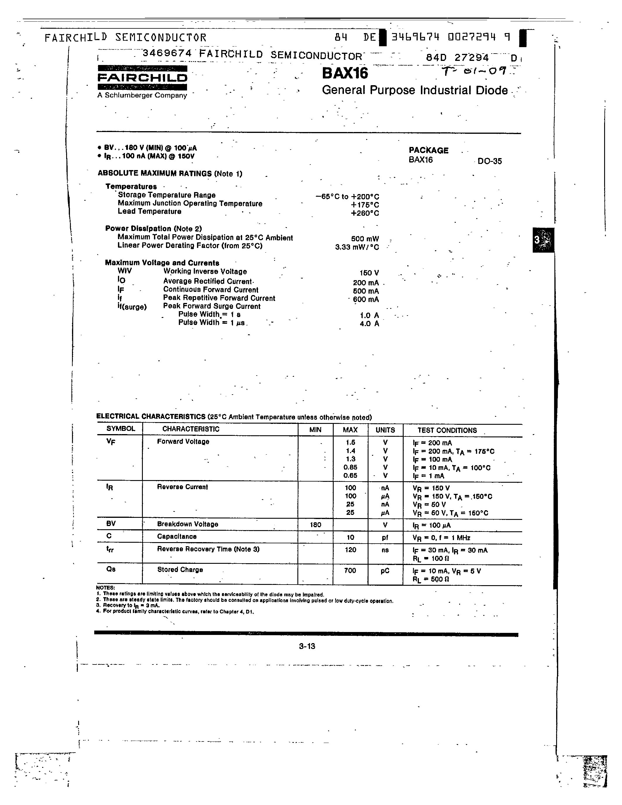 Datasheet BAX16 page 1 Datasheet BAX16 - General Purpose Industrial Diode page 1