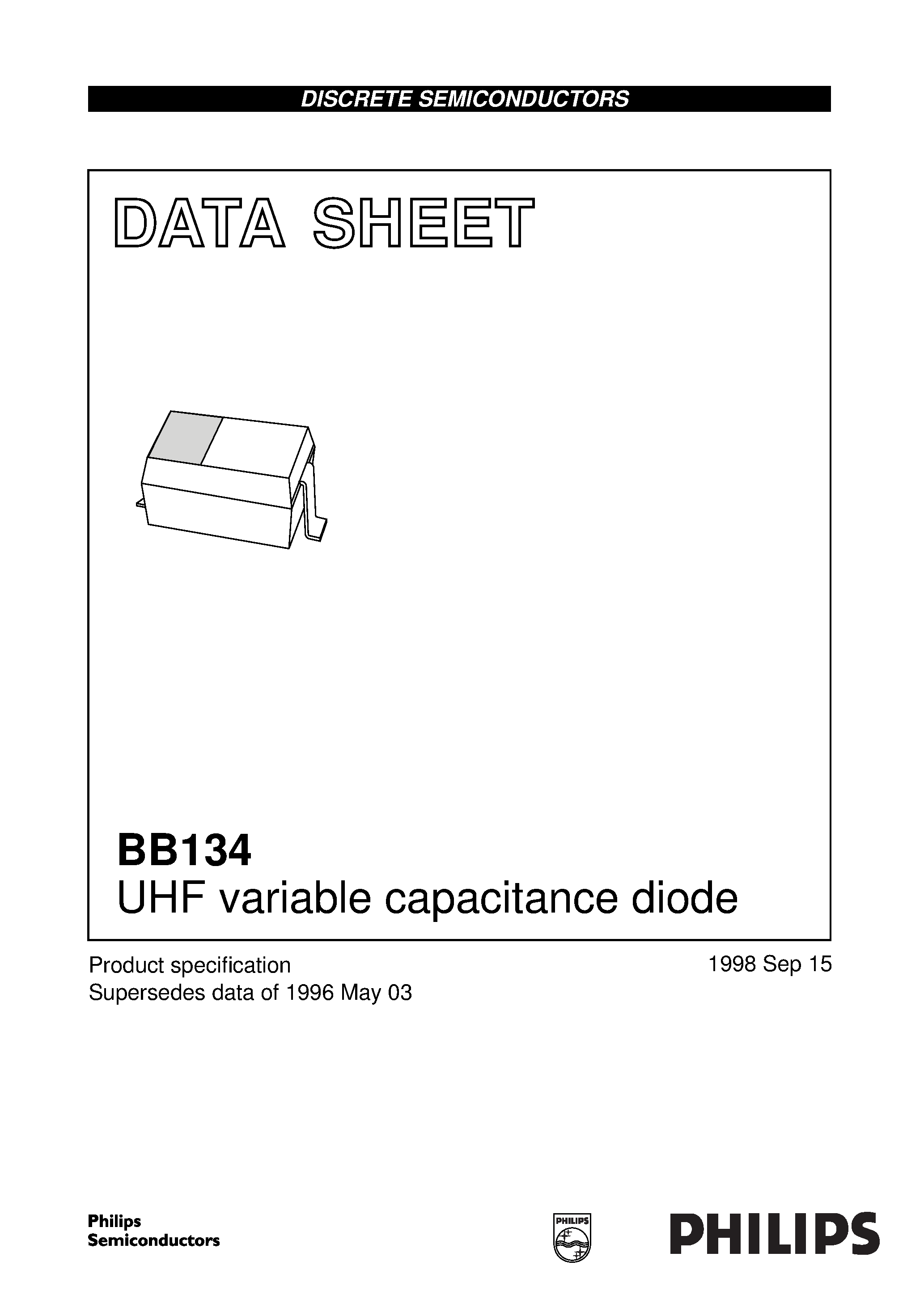 Datasheet BB134 page 1 Datasheet BB134 - UHF variable capacitance diode page 1