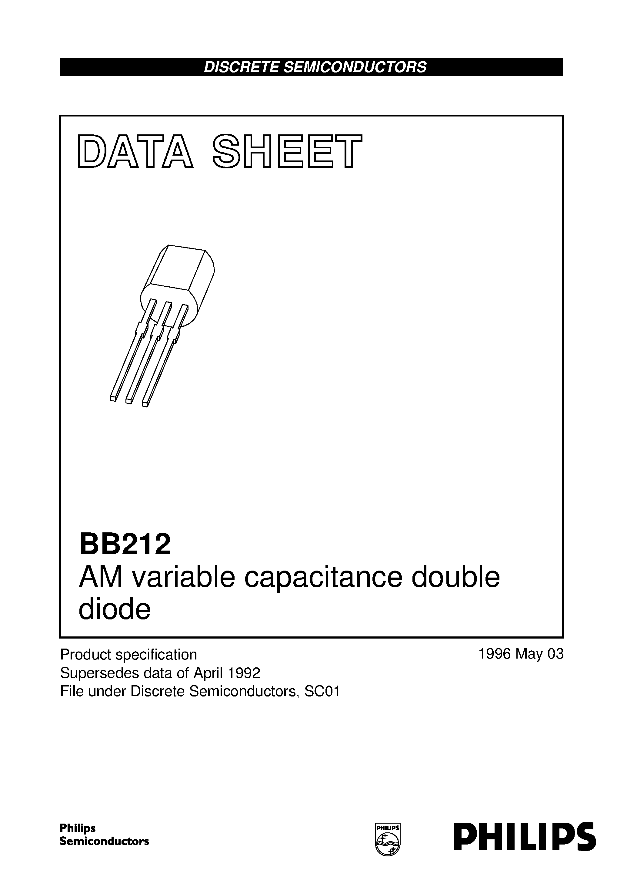 Datasheet BB212 - AM variable capacitance double diode page 1