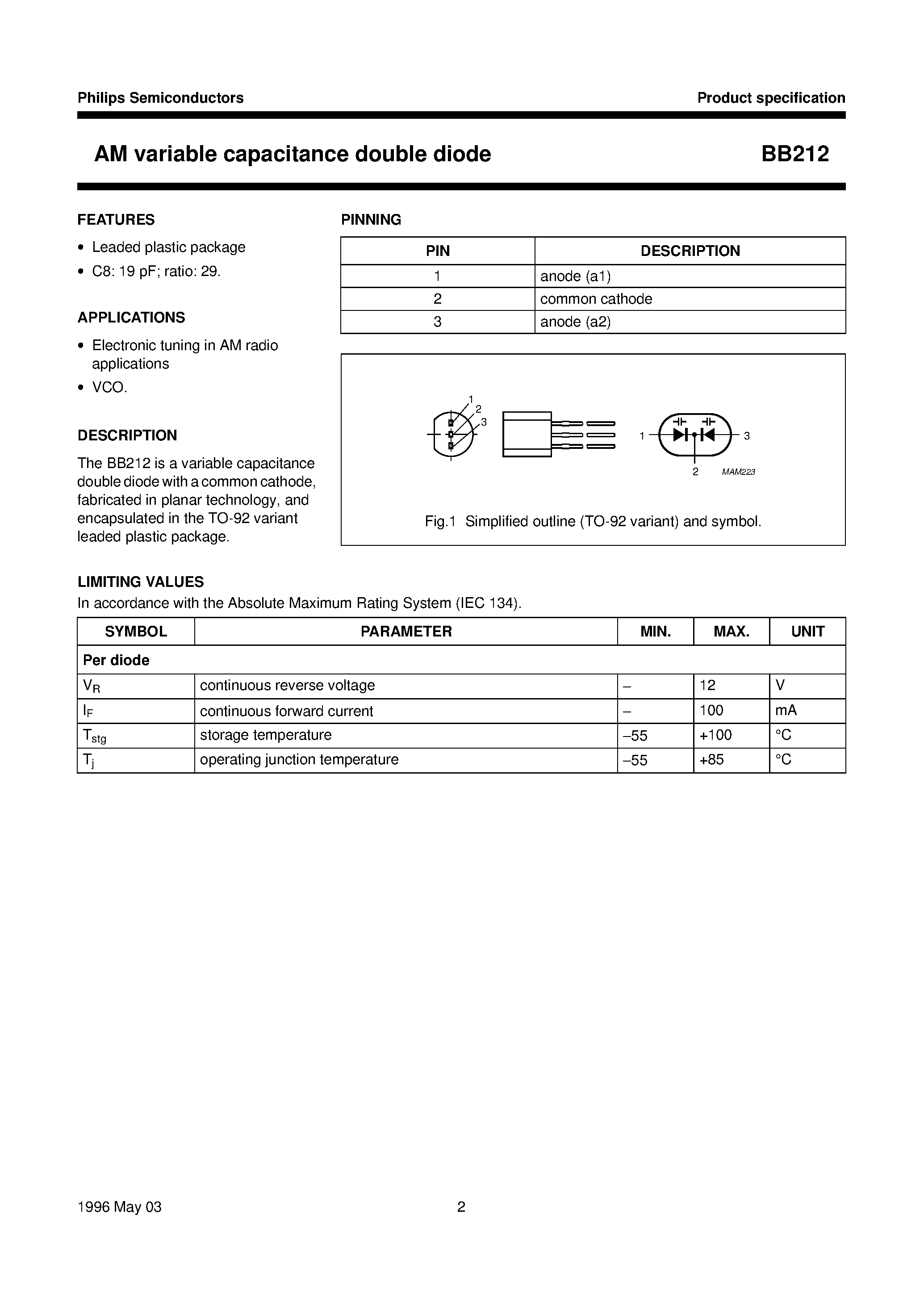 Datasheet BB212 - AM variable capacitance double diode page 2