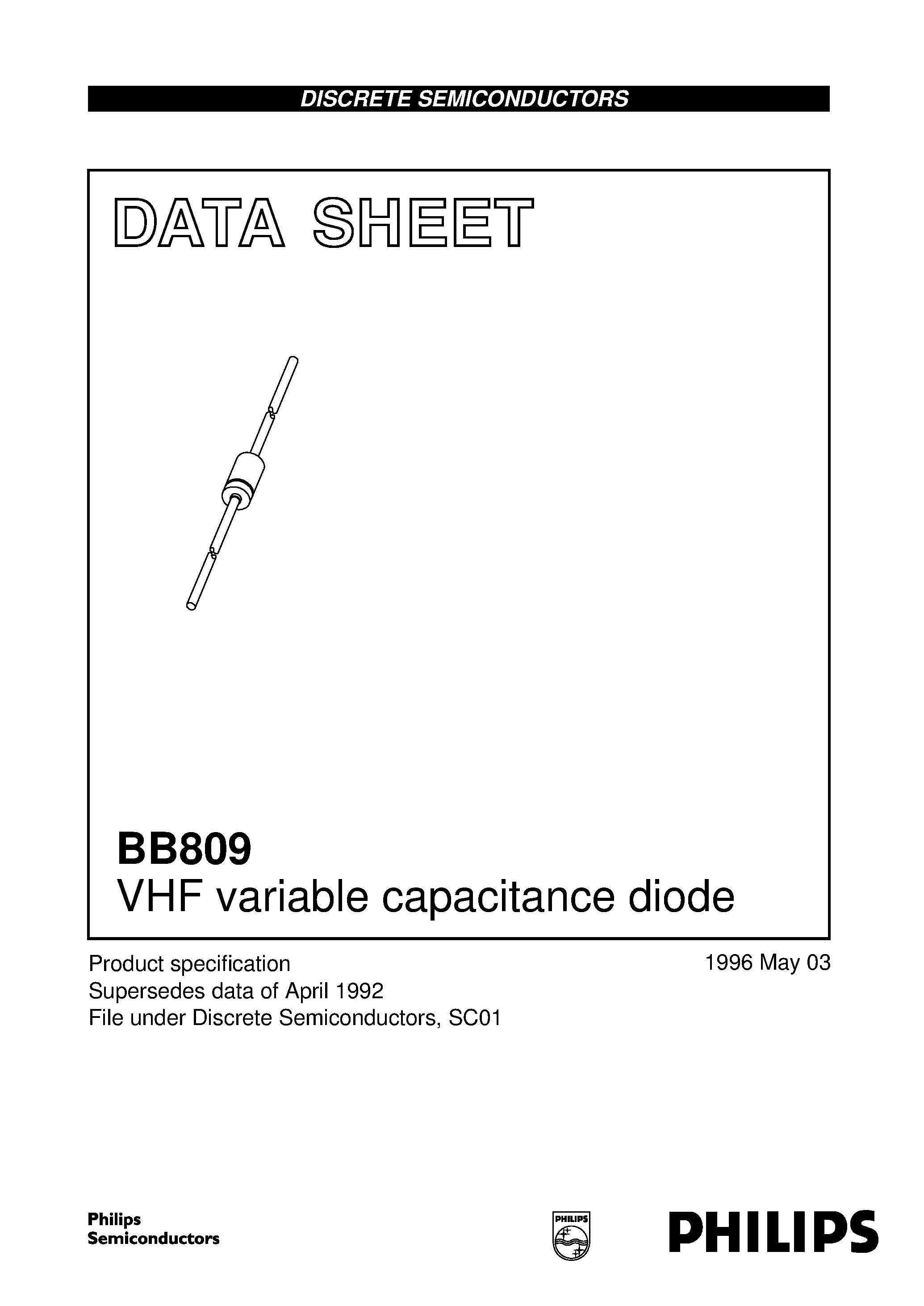 Datasheet BB809 page 1 Datasheet BB809 - VHF variable capacitance diode page 1