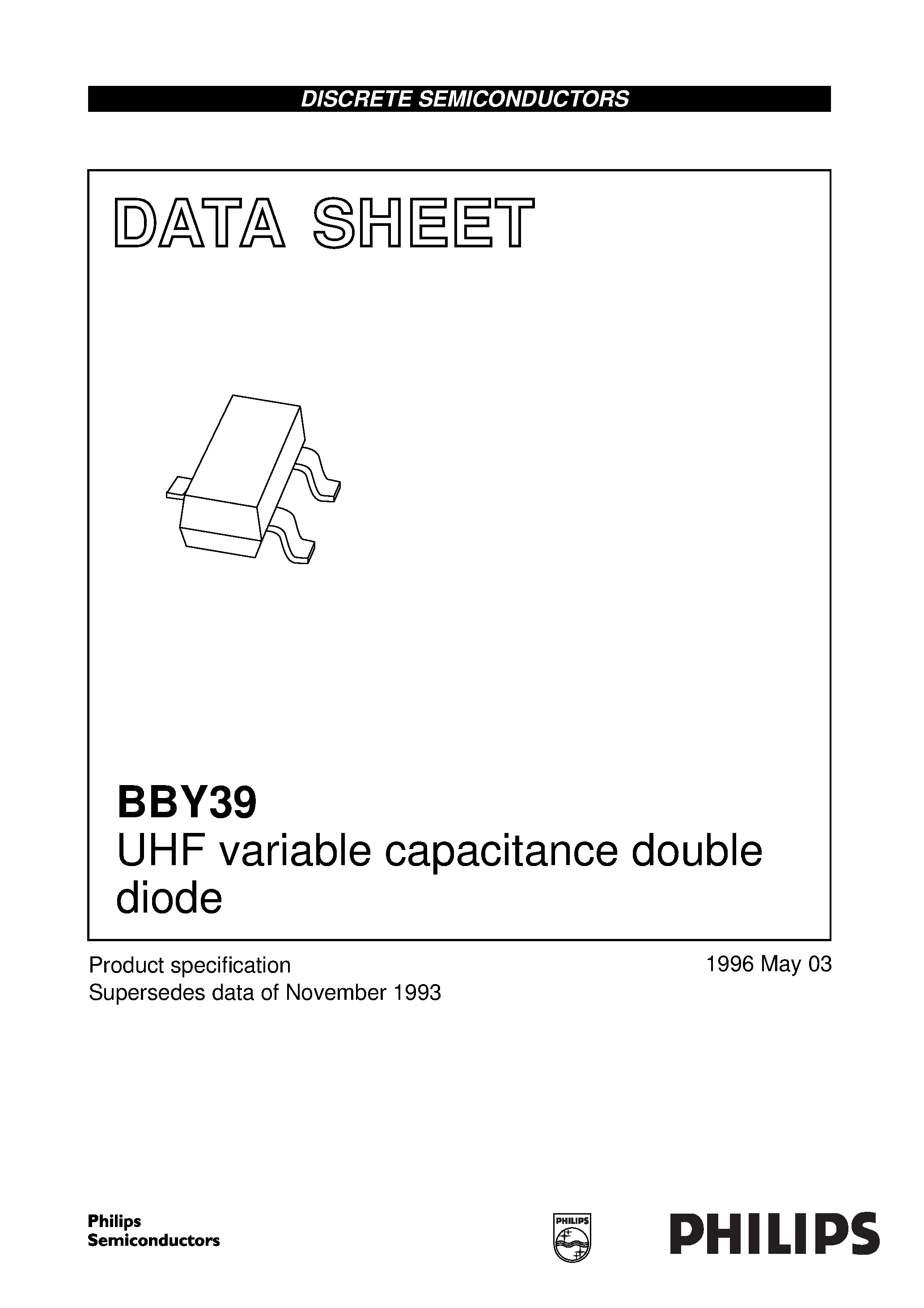 Datasheet BBY39 page 1 Datasheet BBY39 - UHF variable capacitance double diode page 1