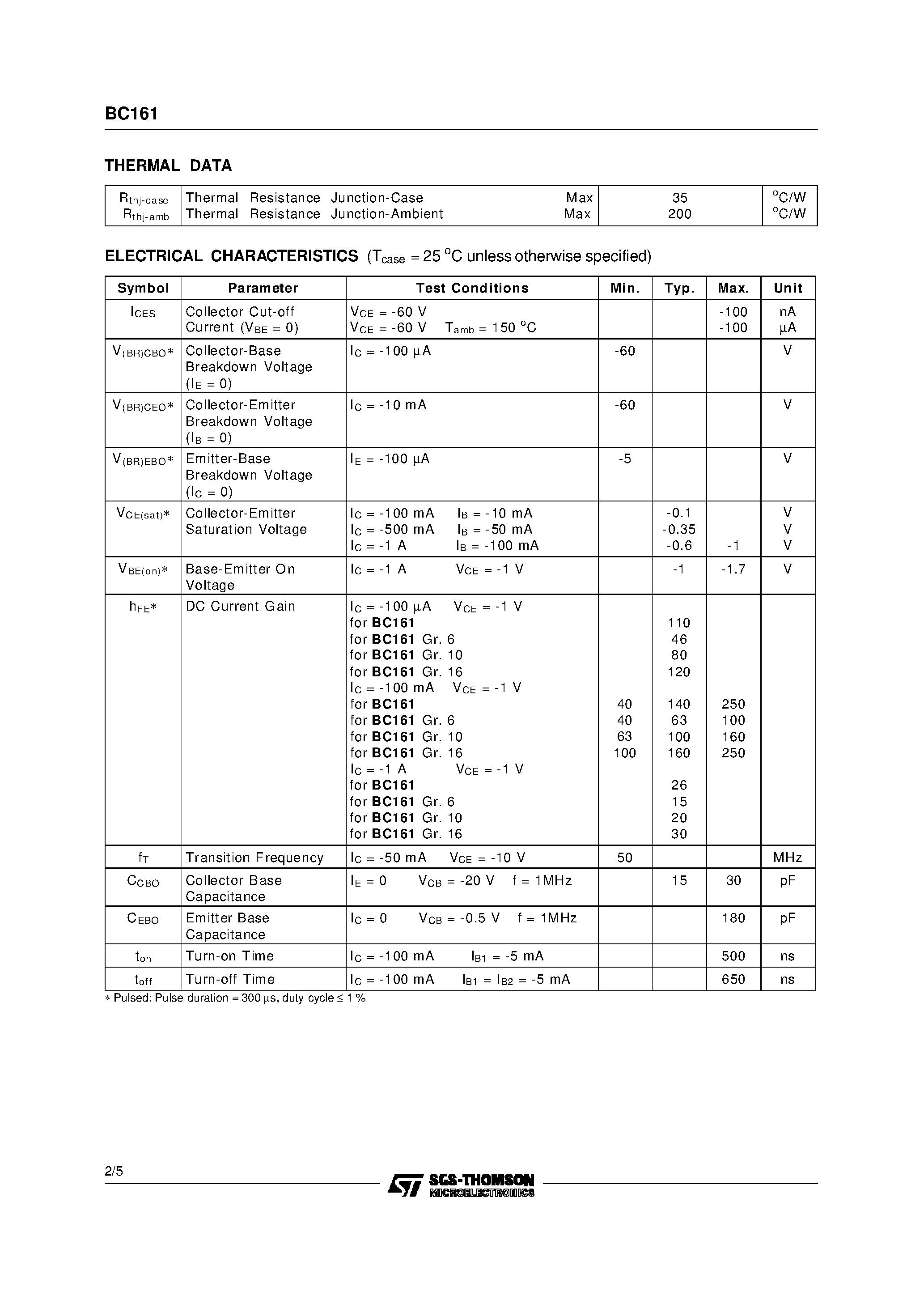 Даташит BC161 - GENERAL PURPOSE TRANSISTORS страница 2