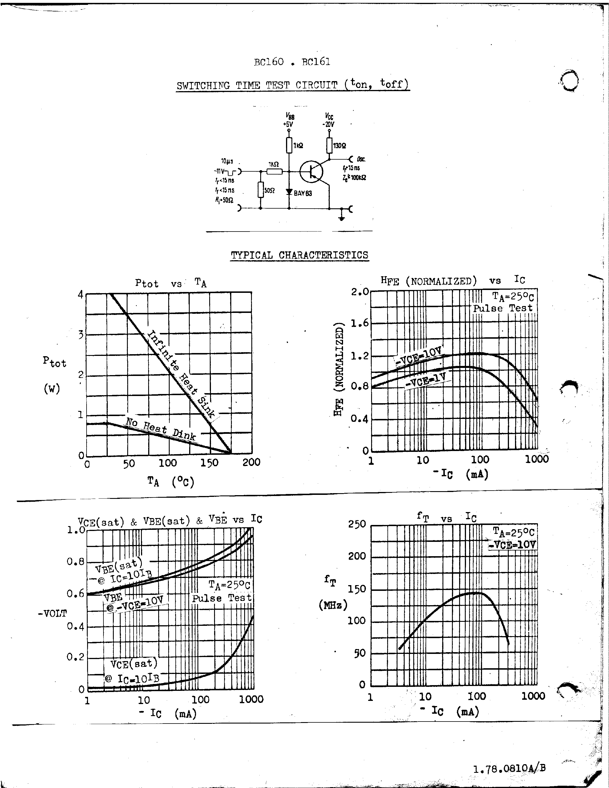 Datasheet BC161 page 2 Datasheet BC161 - PNP SILICON AF MEDIUM POWER AMPLIFIERS & SWITCHES page 2