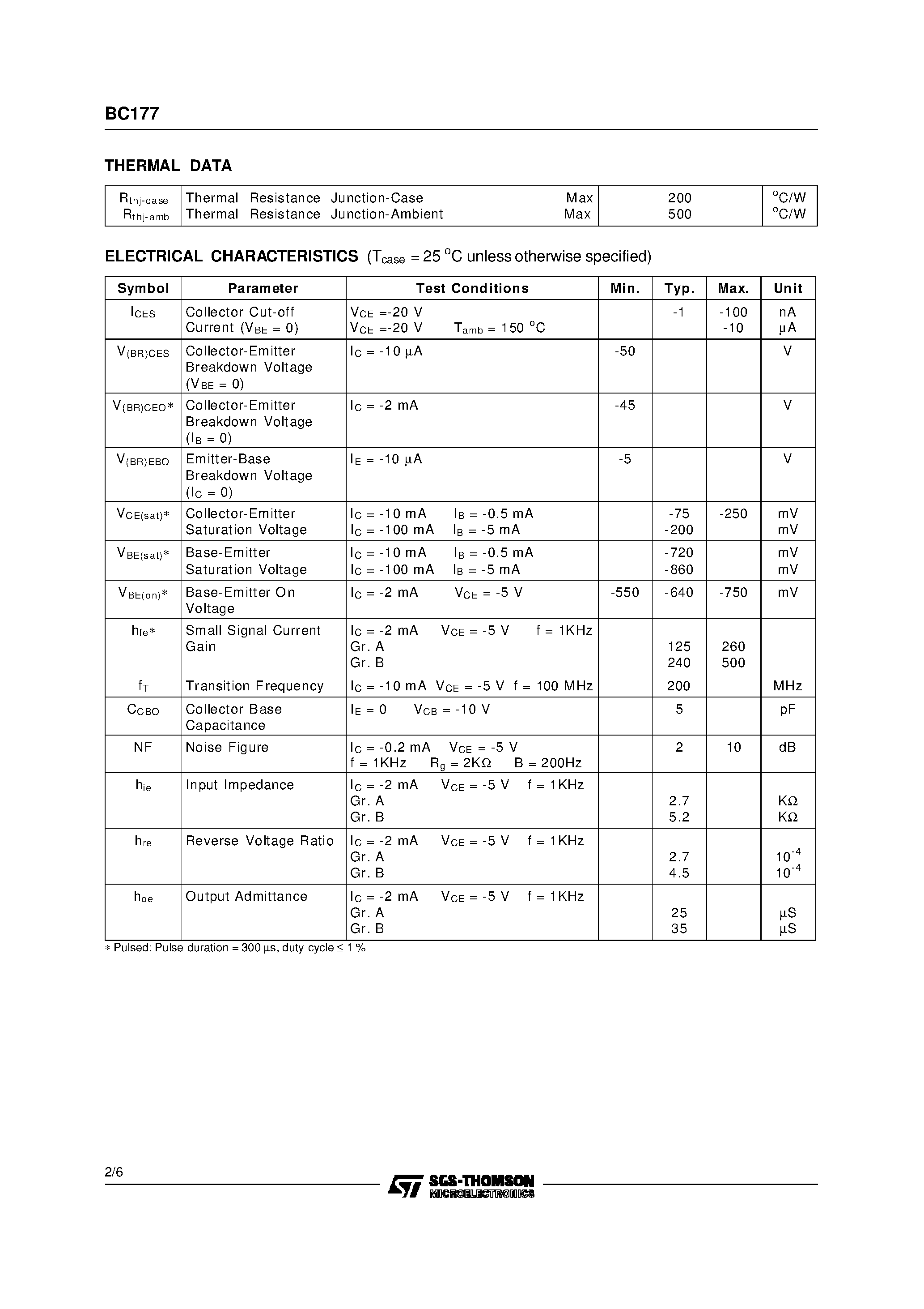 Datasheet BC177 page 2 Datasheet BC177 - LOW NOISE GENERAL PURPOSE AUDIO AMPLIFIERS page 2