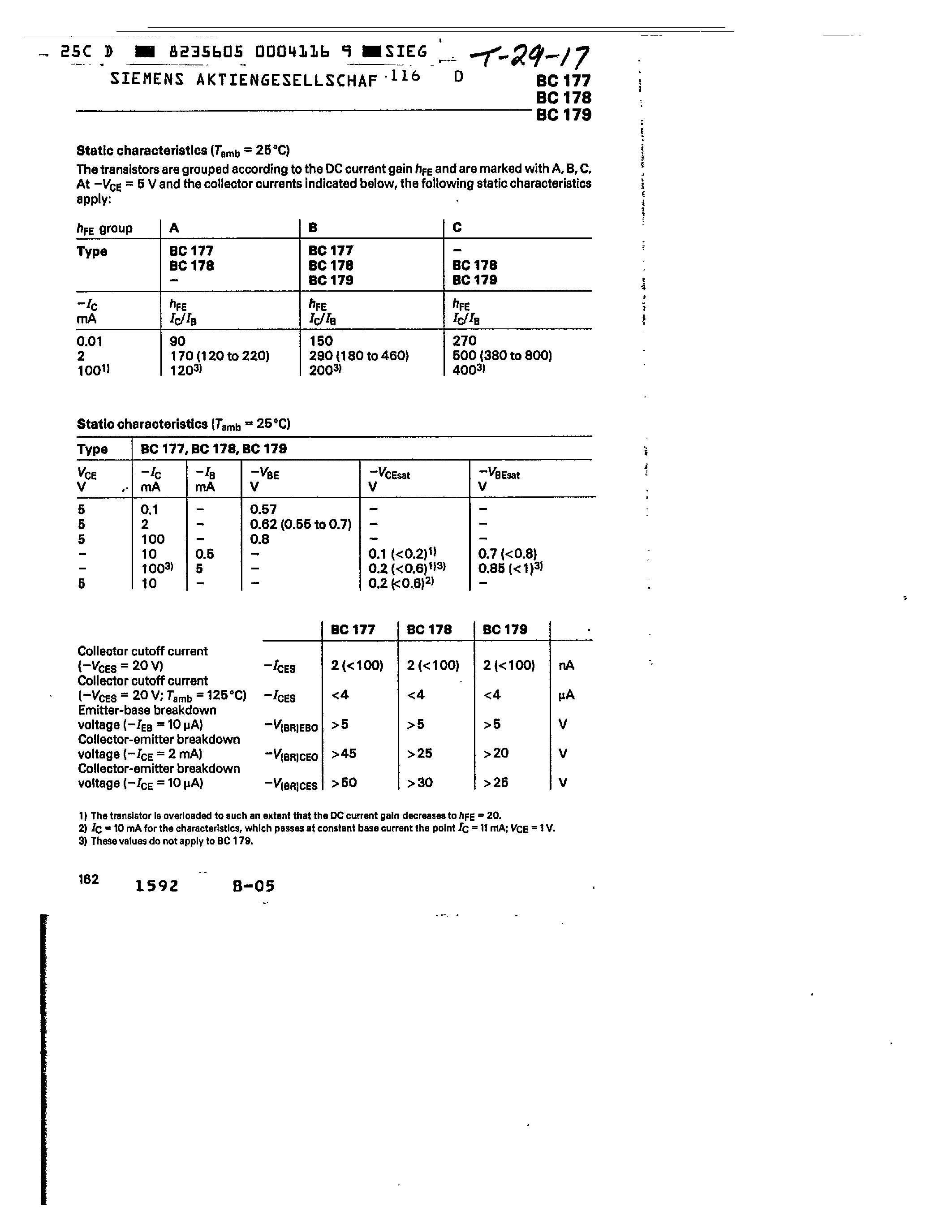 Даташит BC177B - PNP SILICON TRANSISTORS страница 2