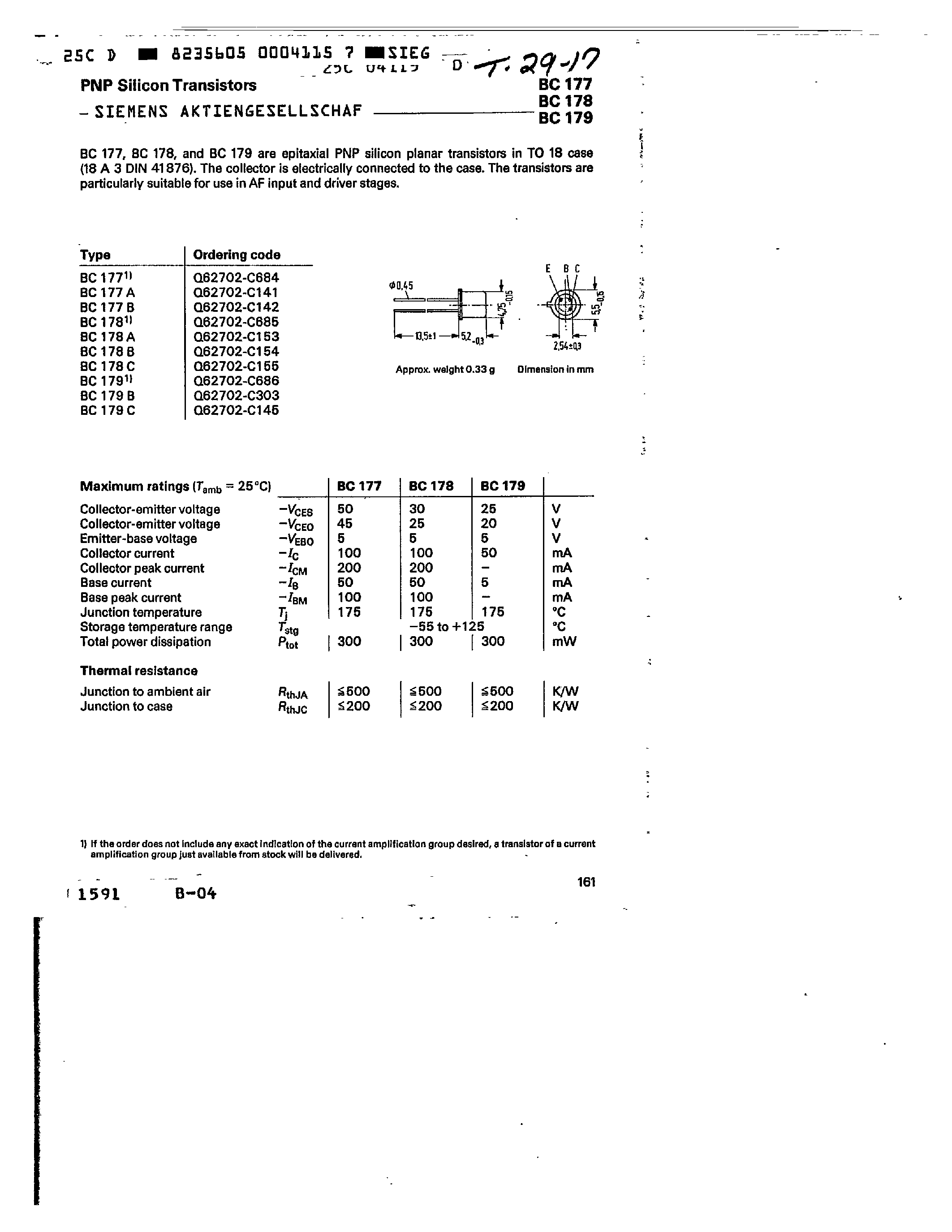 Datasheet BC178B - PNP SILICON TRANSISTORS page 1