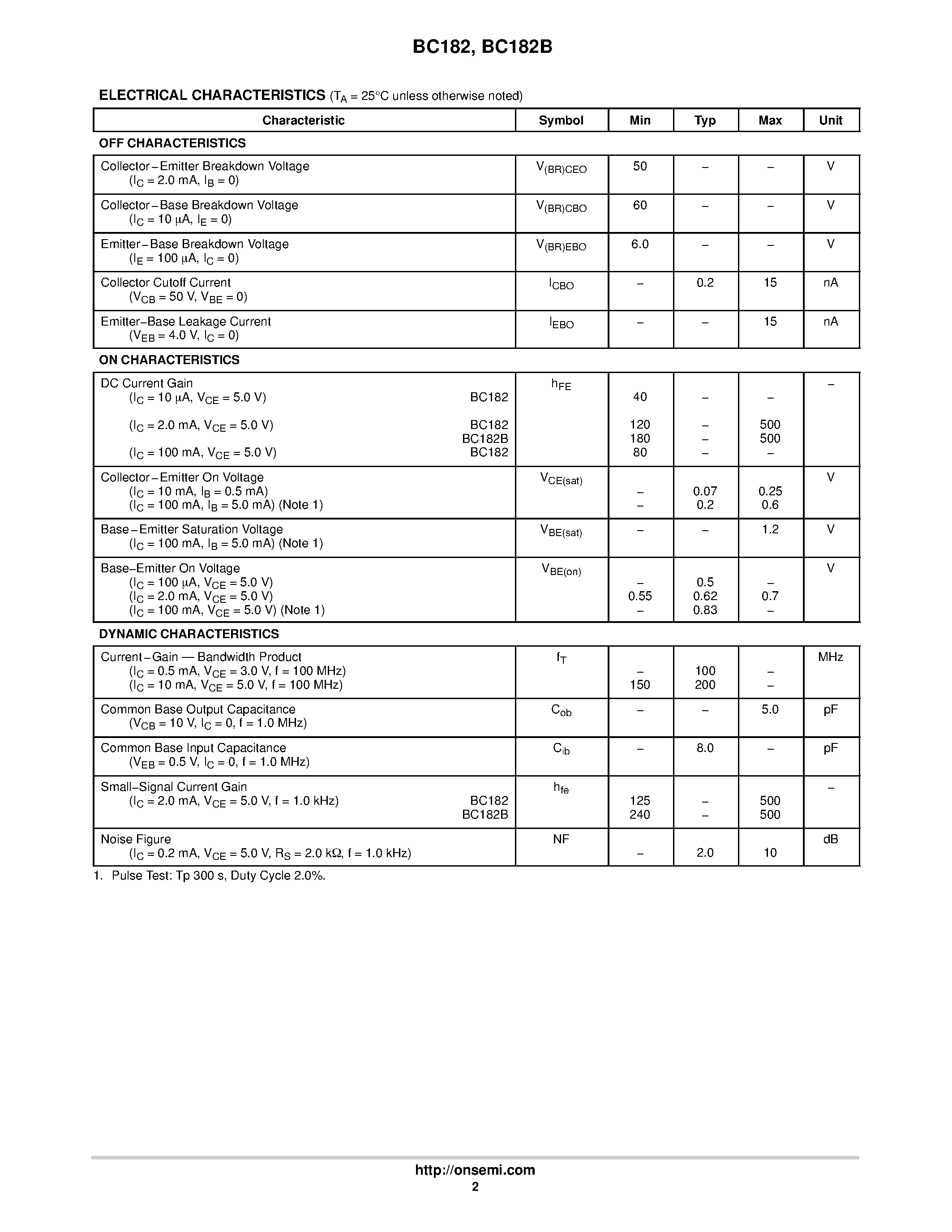 Datasheet BC182B page 2 Datasheet BC182B - Amplifier Transistor page 2