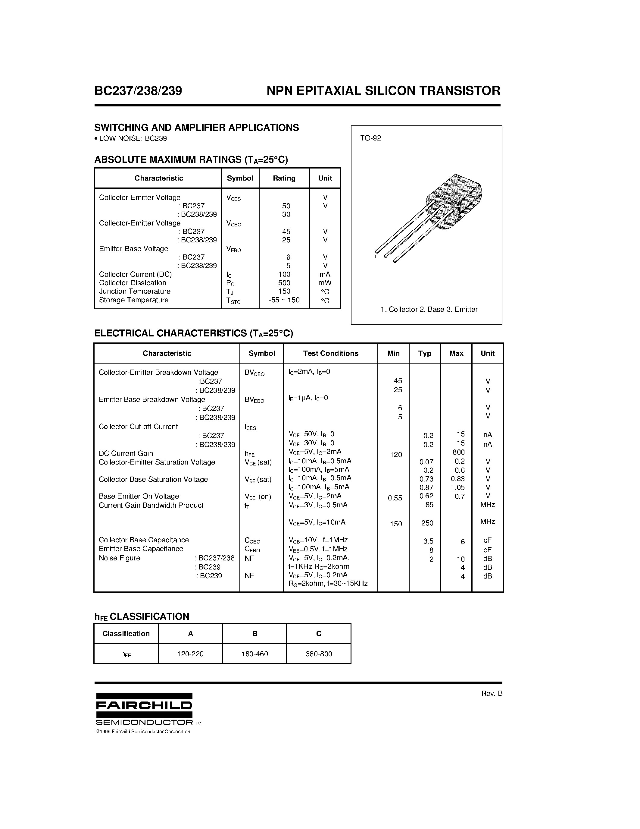 Datasheet BC239 - NPN EPITAXIAL SILICON TRANSISTOR page 1