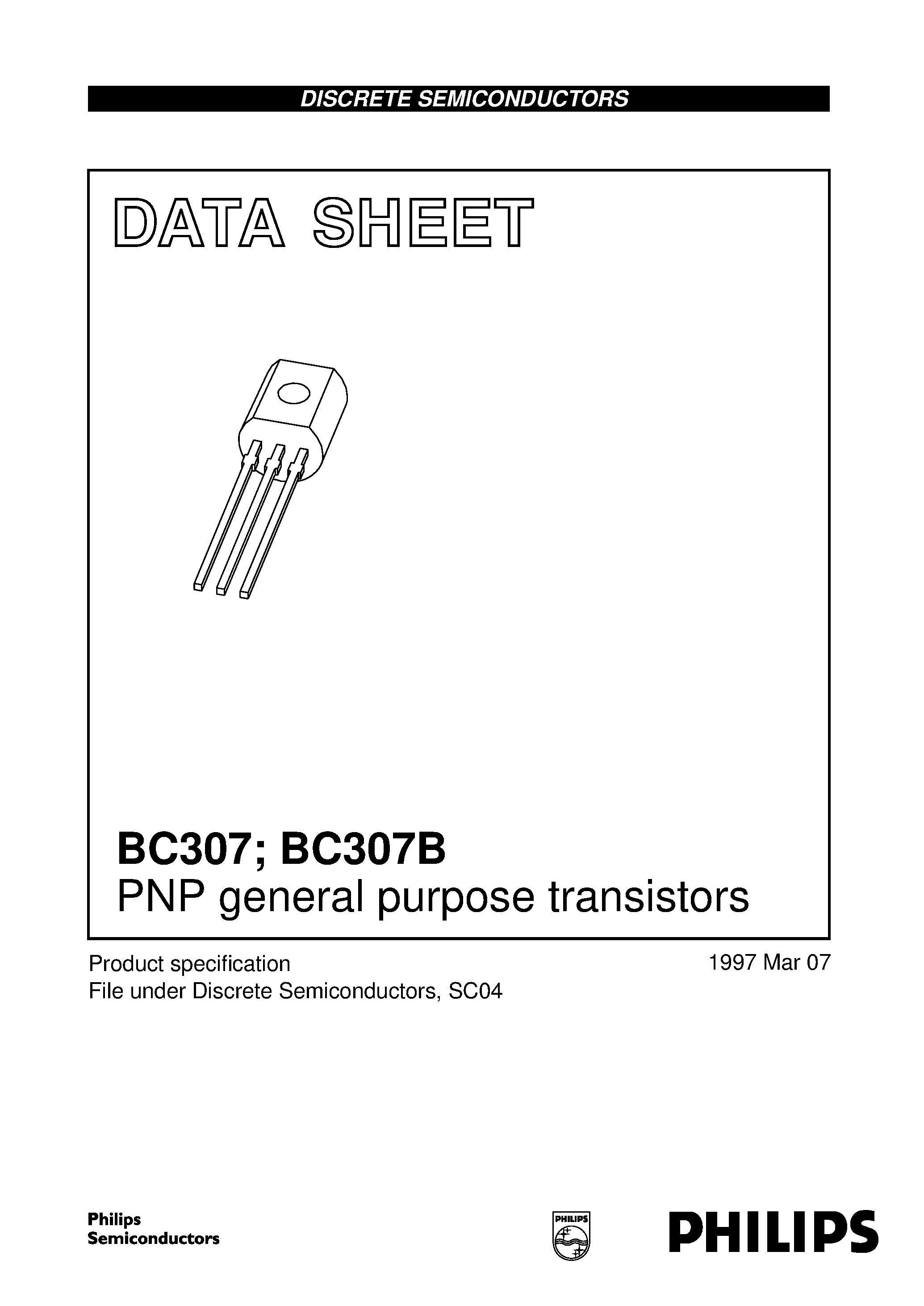 Datasheet BC307 page 1 Datasheet BC307 - PNP general purpose transistors page 1
