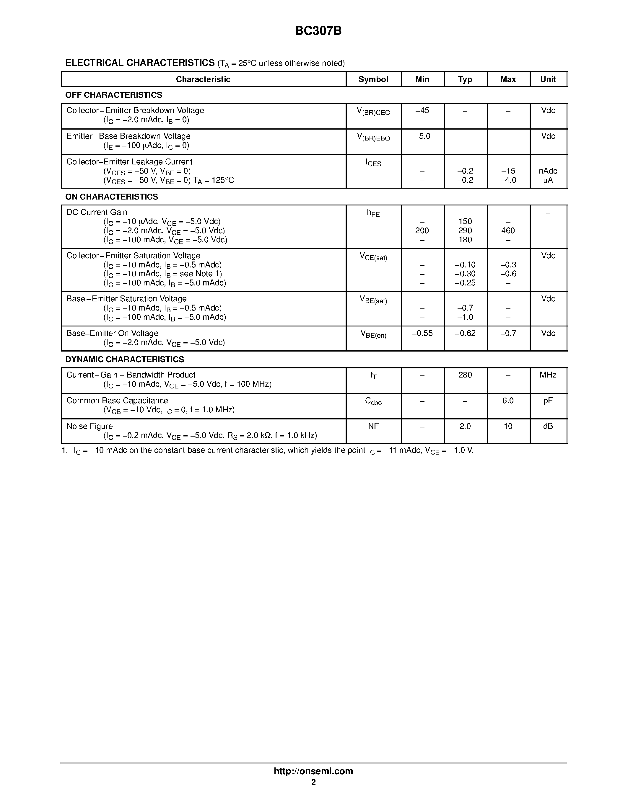 Даташит на микросхему BC307B страница 2 Даташит BC307B - Amplifier Transistors(PNP Silicon) страница 2