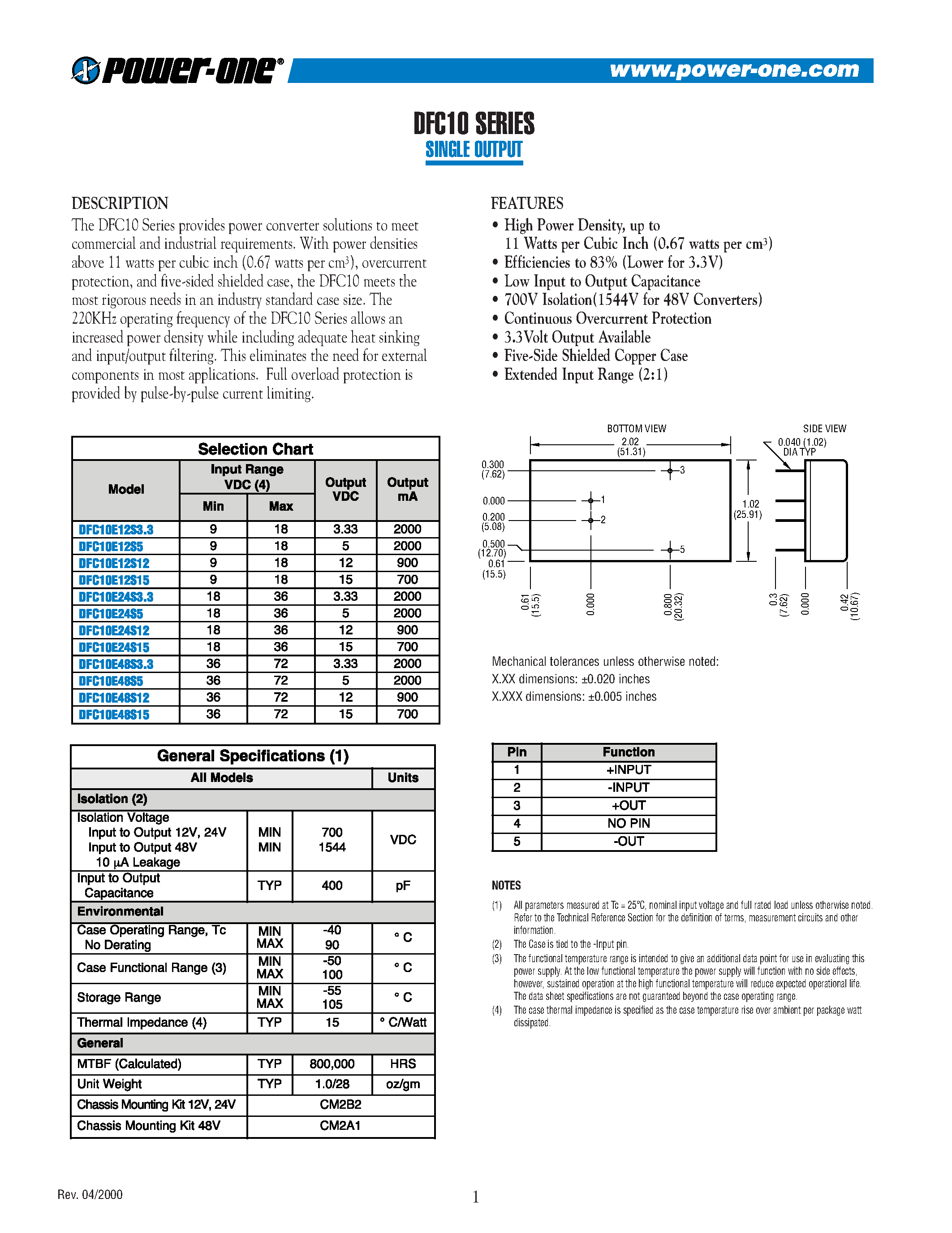 Datasheet DFC10E48S3.3 page 1 Datasheet DFC10E48S3.3 - SINGLE OUTPUT page 1