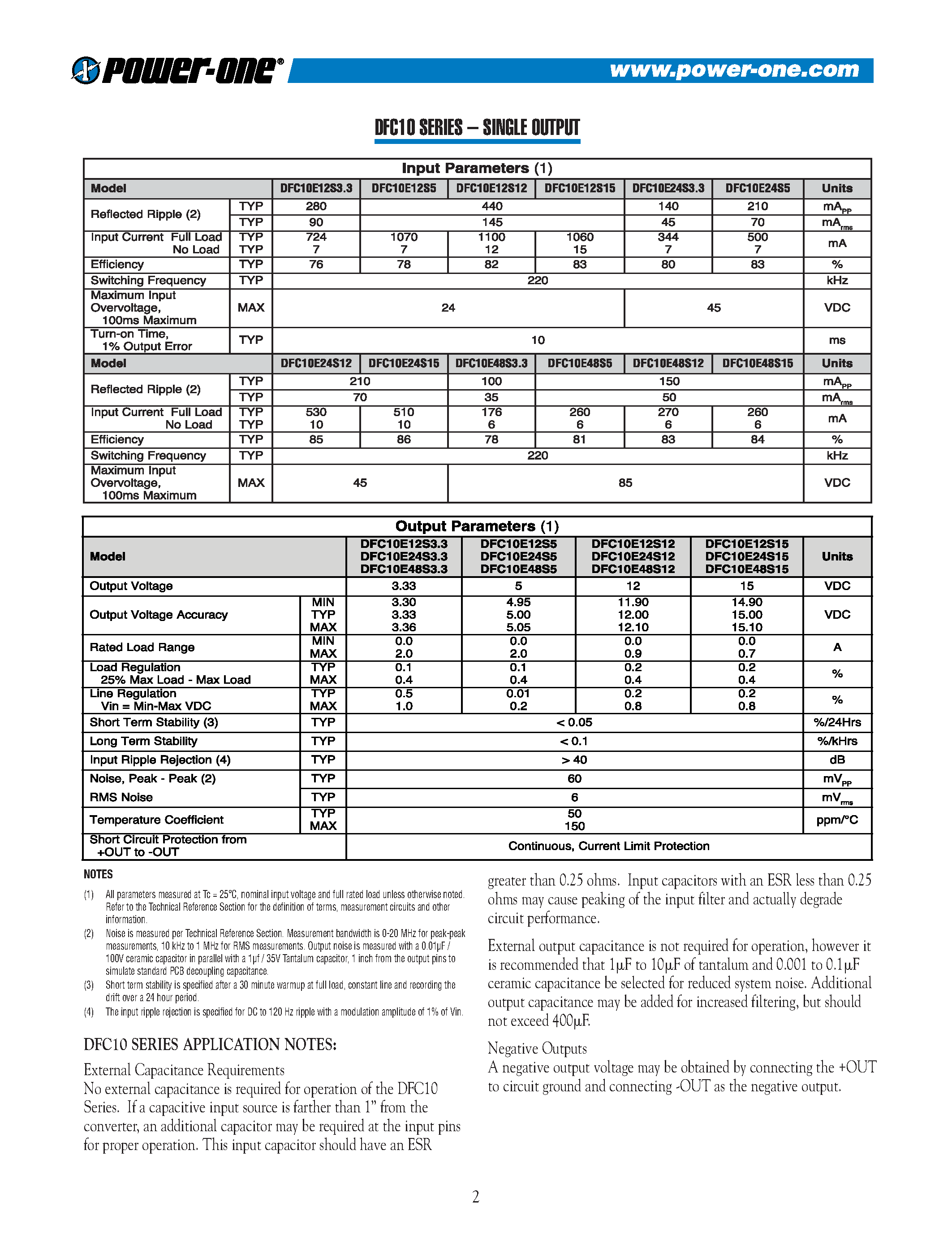Datasheet DFC10E48S3.3 page 2 Datasheet DFC10E48S3.3 - SINGLE OUTPUT page 2