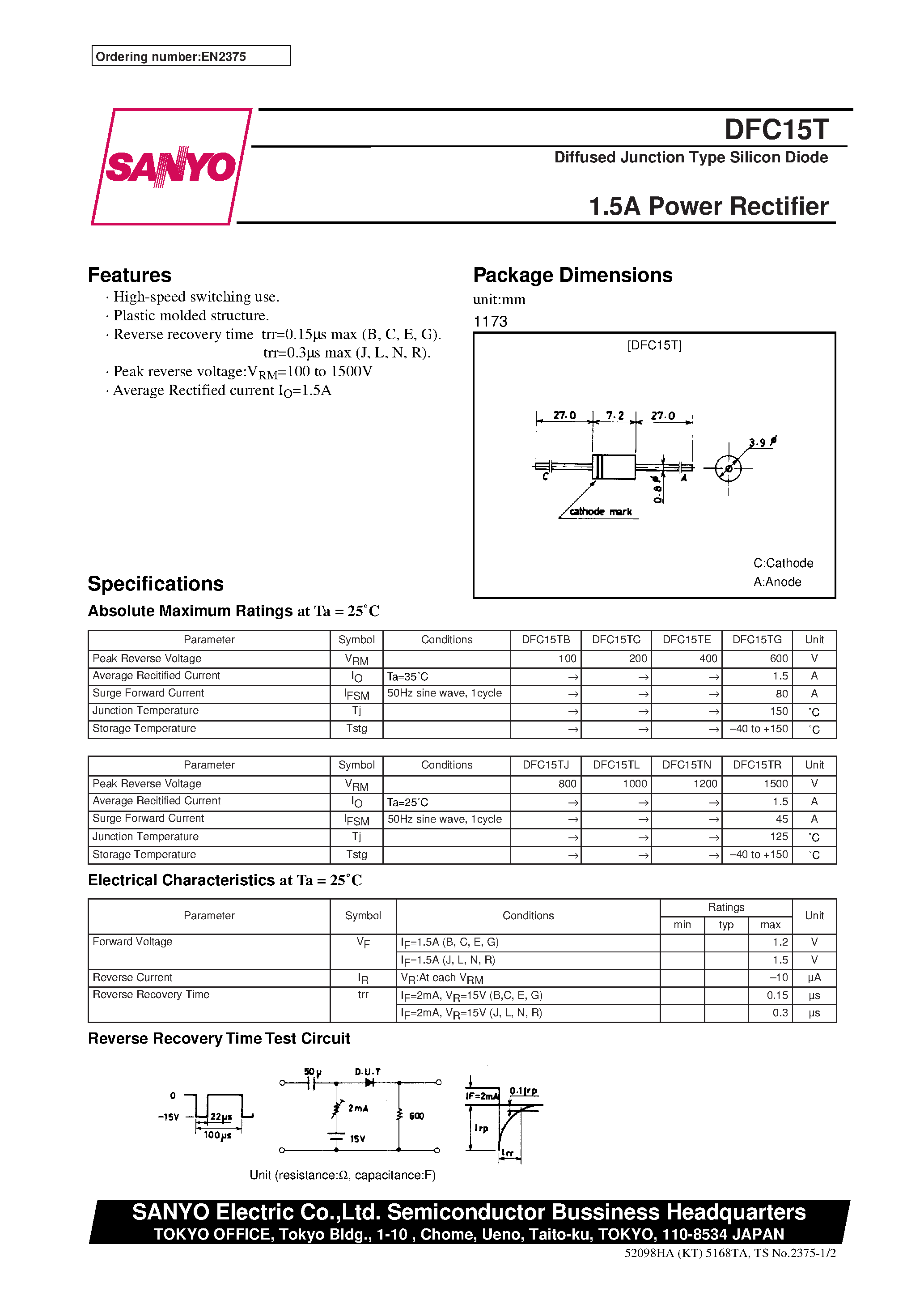 Datasheet DFC15T page 1 Datasheet DFC15T - 1.5A Power Rectifier page 1