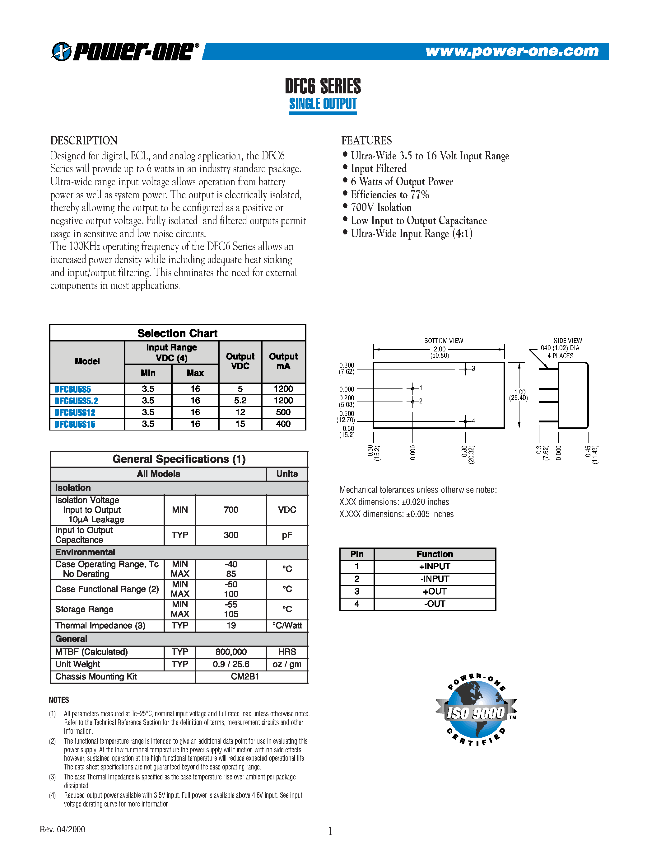 Datasheet DFC6U5S5.2 - SINGLE OUTPUT page 1