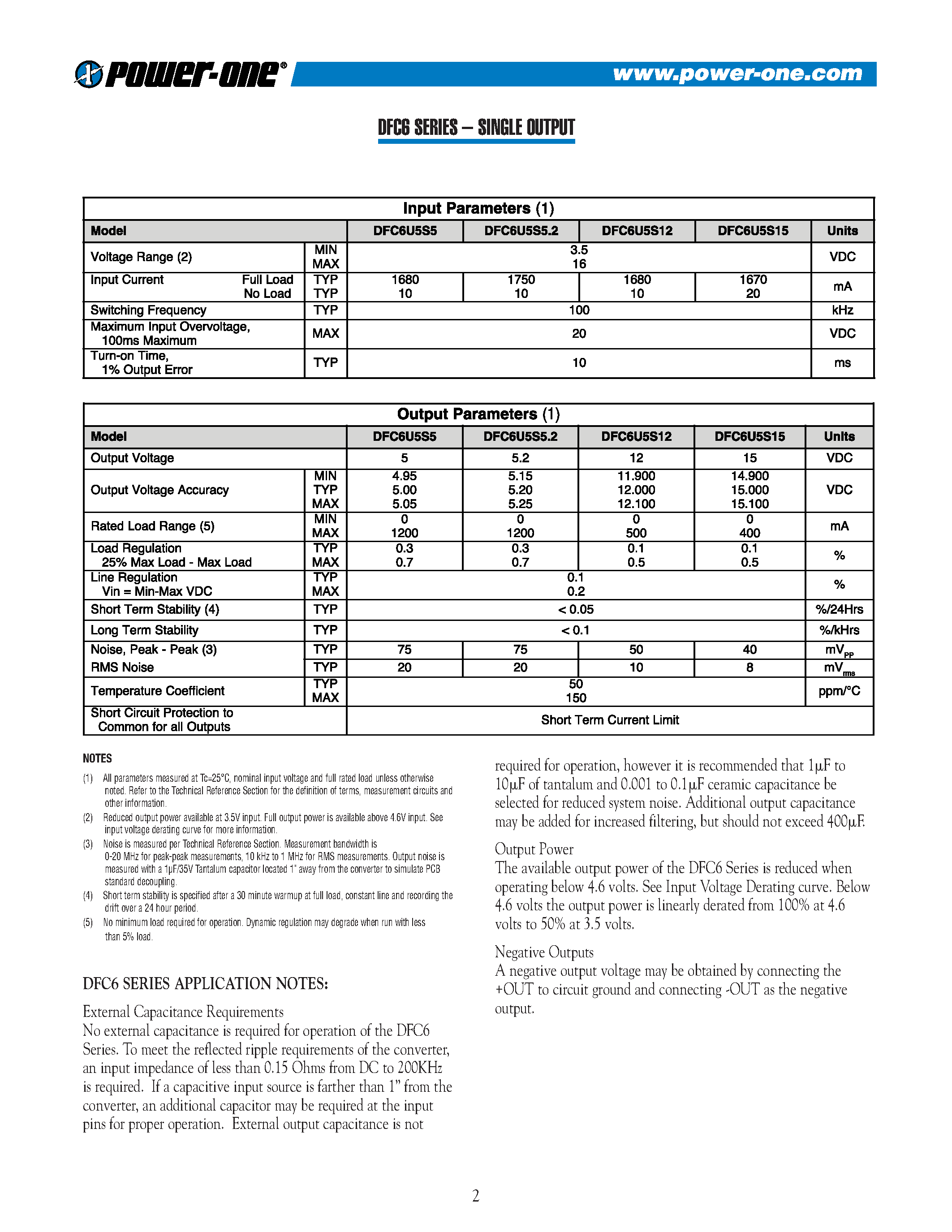 Datasheet DFC6U5S5.2 - SINGLE OUTPUT page 2