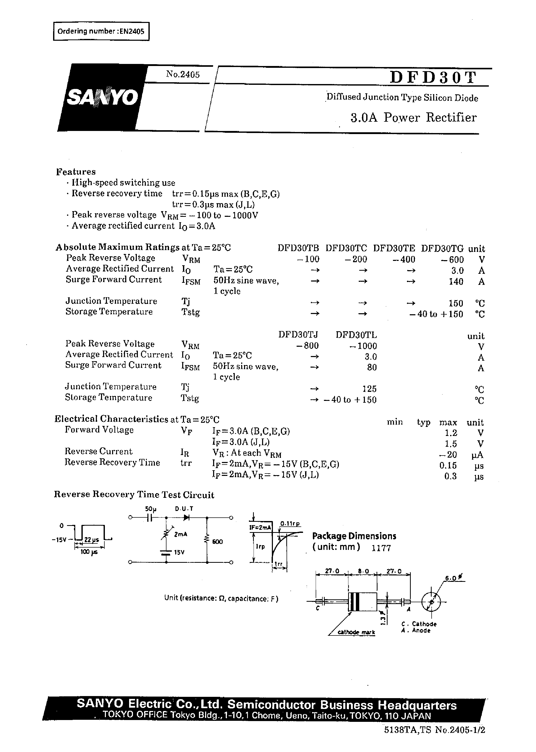 Даташит DFD30T - 3.0A Power Rectifier страница 1