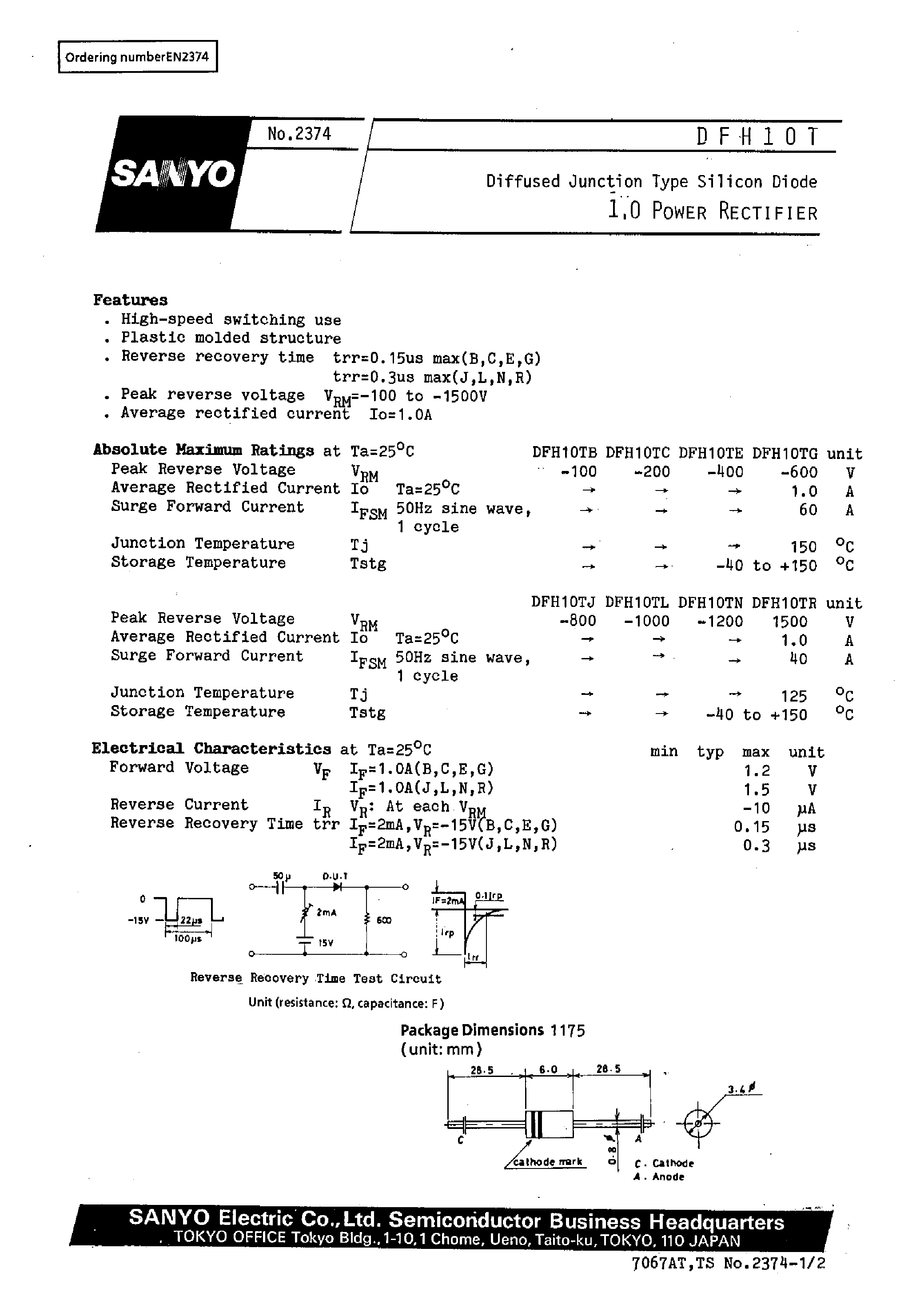 Datasheet DFH10T - 1.0A Power Rectifier page 1