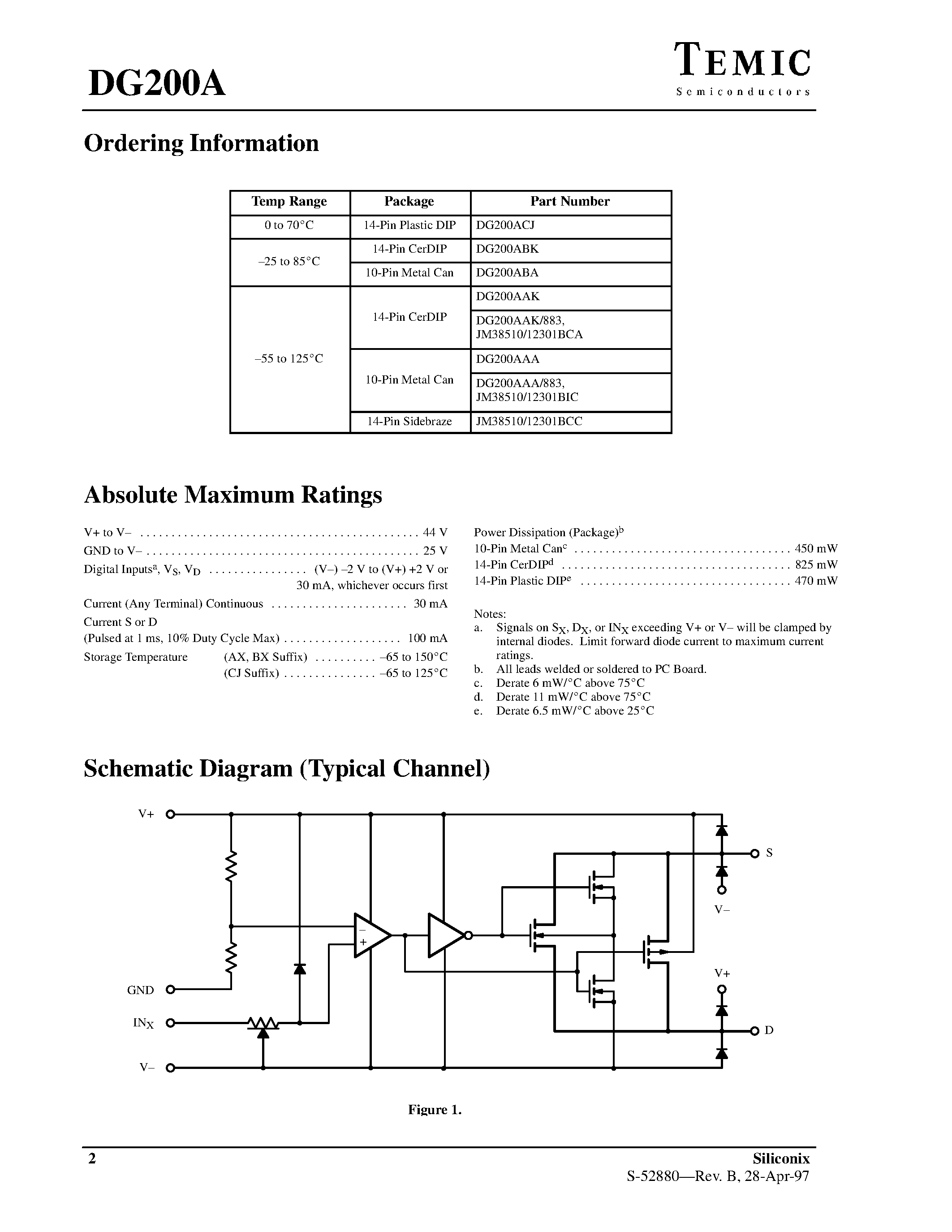 Даташит на микросхему DG200 страница 2 Даташит DG200 - Monolithic Dual SPST CMOS Analog Switch страница 2